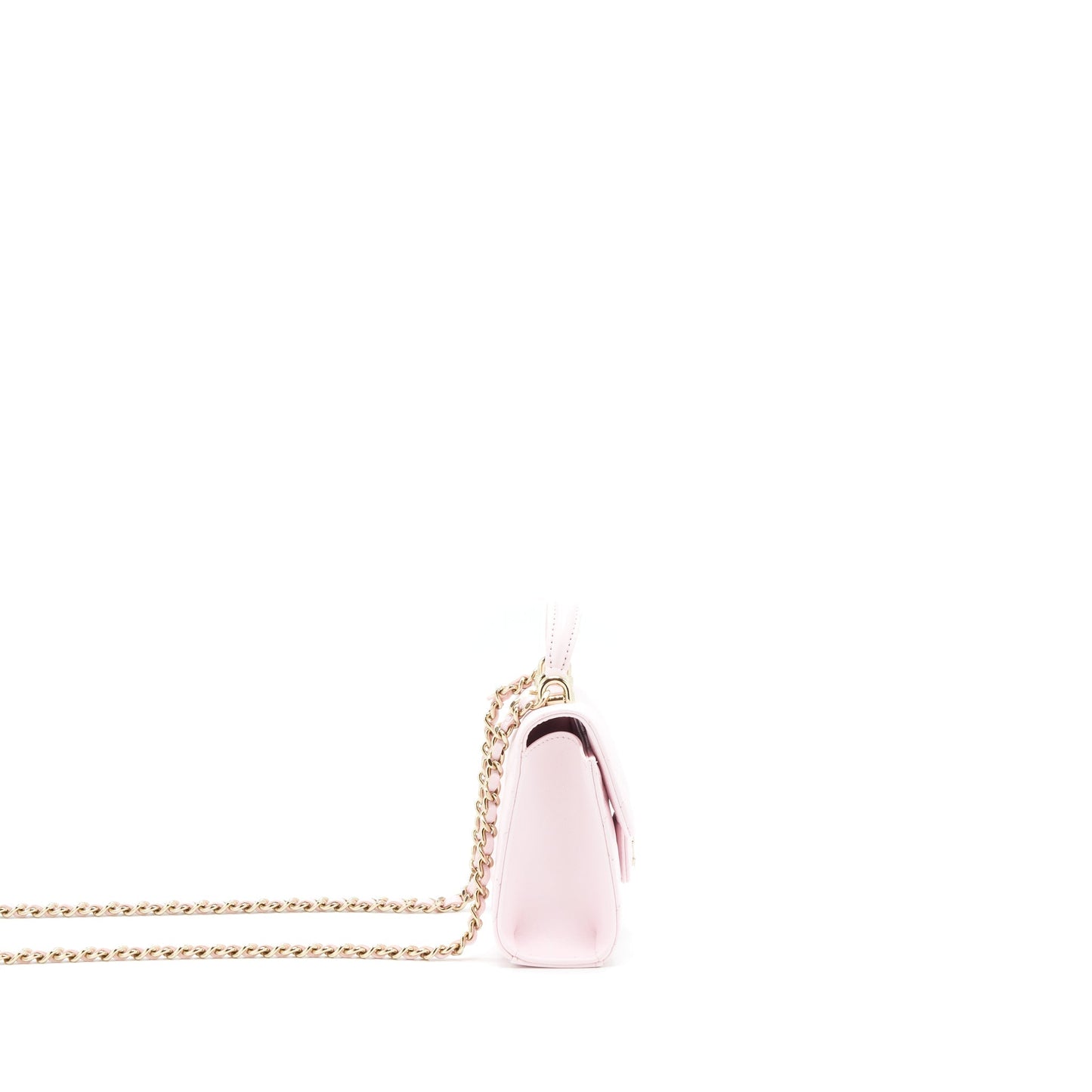 Chanel 22P Top Handle Mini Flap Bag With Chain Lambskin Pink L