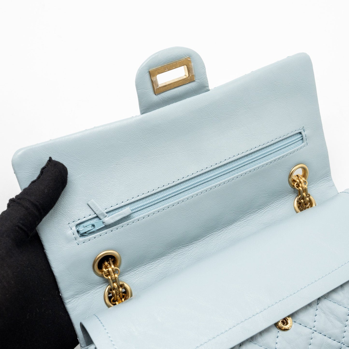 Chanel Small 2.55 226 reissue double flap bag calfskin light blue  (microchip)