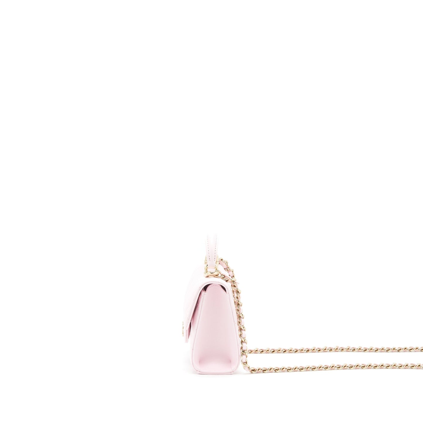 Chanel 22P Top Handle Mini Flap Bag With Chain Lambskin Pink L