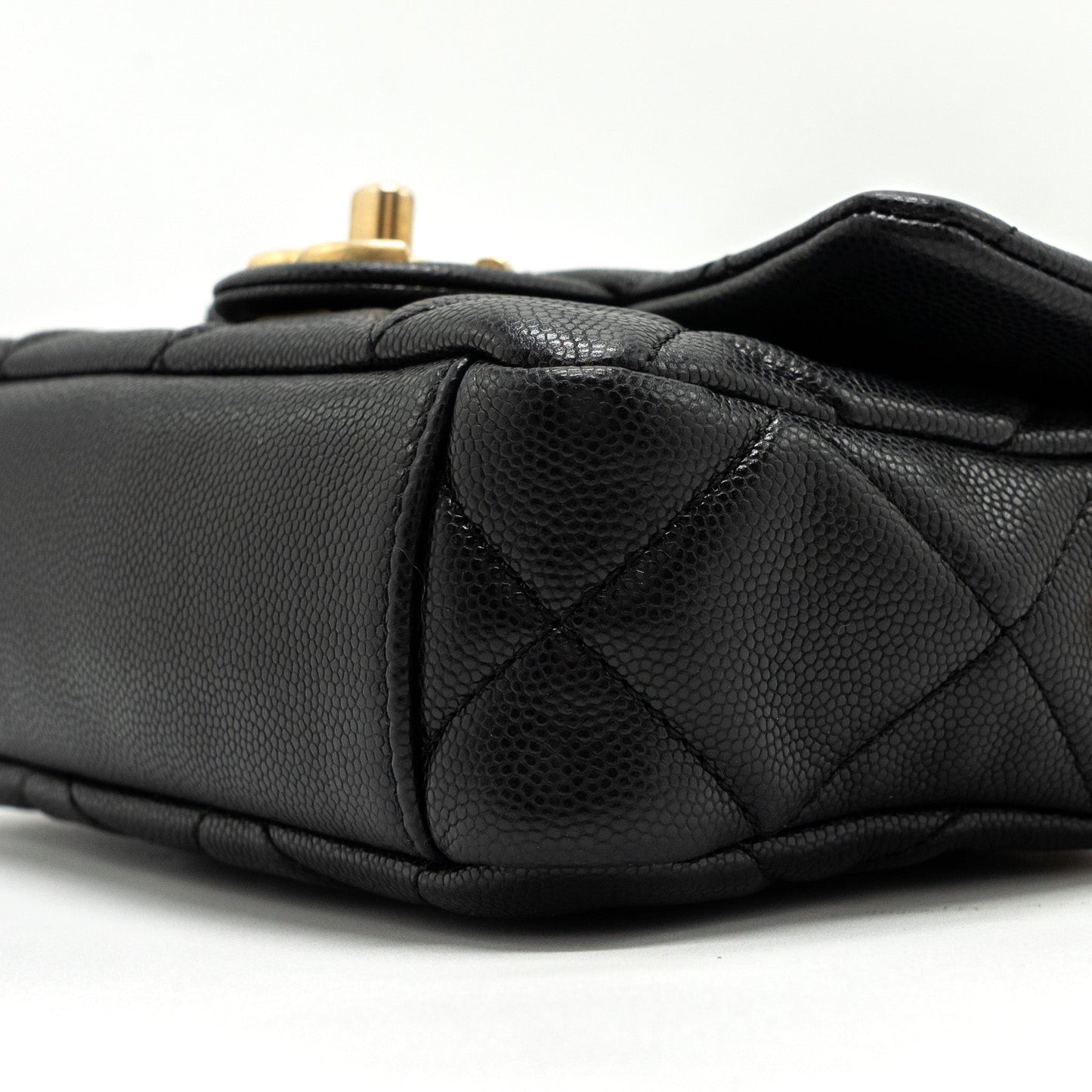 CHANEL Mini twist your button square flap bag caviar BLACK