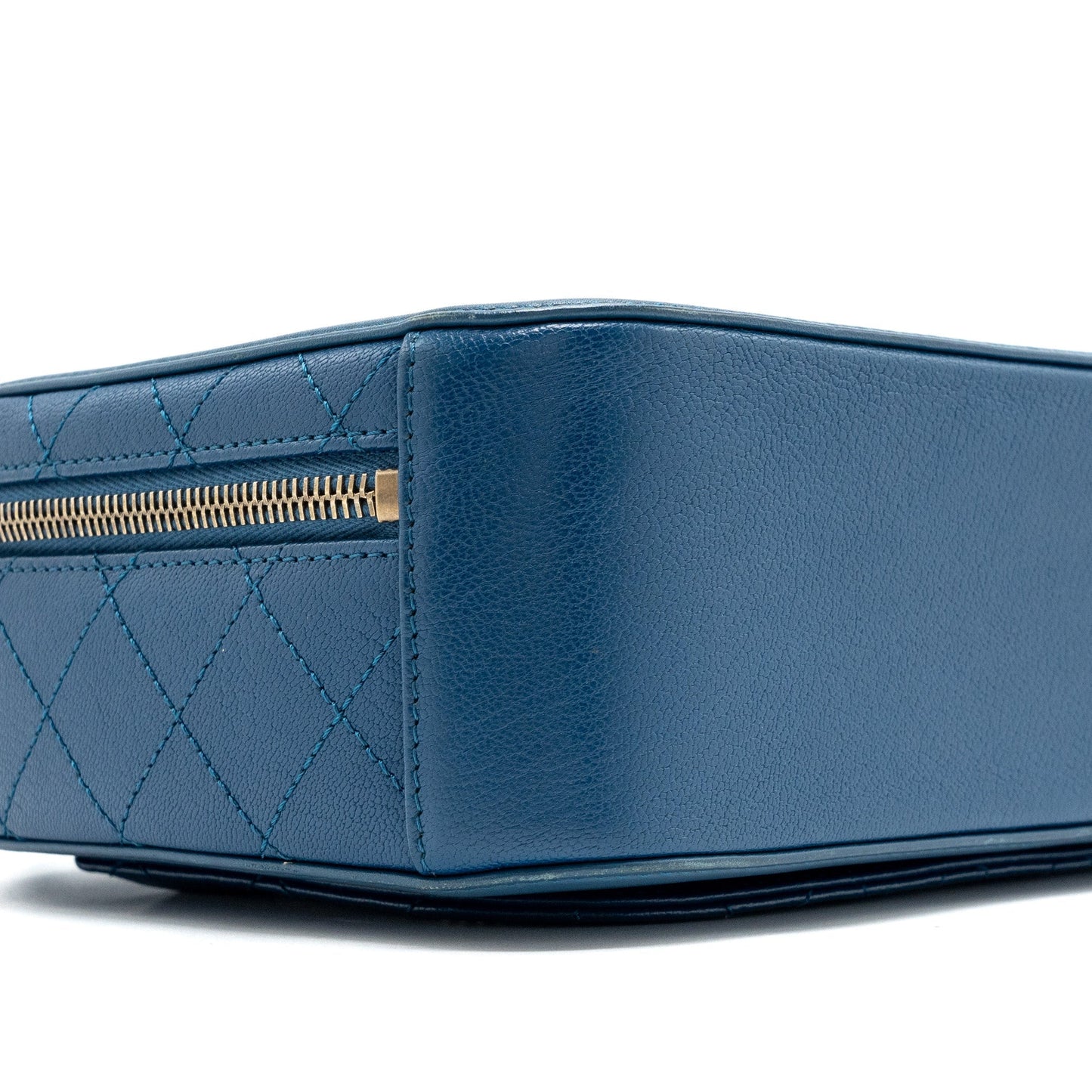 Chanel top handle zip vanity bag leather blue