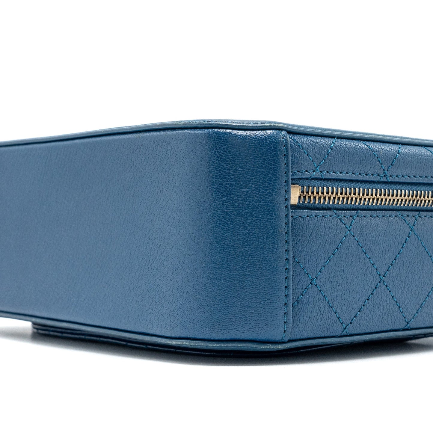Chanel top handle zip vanity bag leather blue
