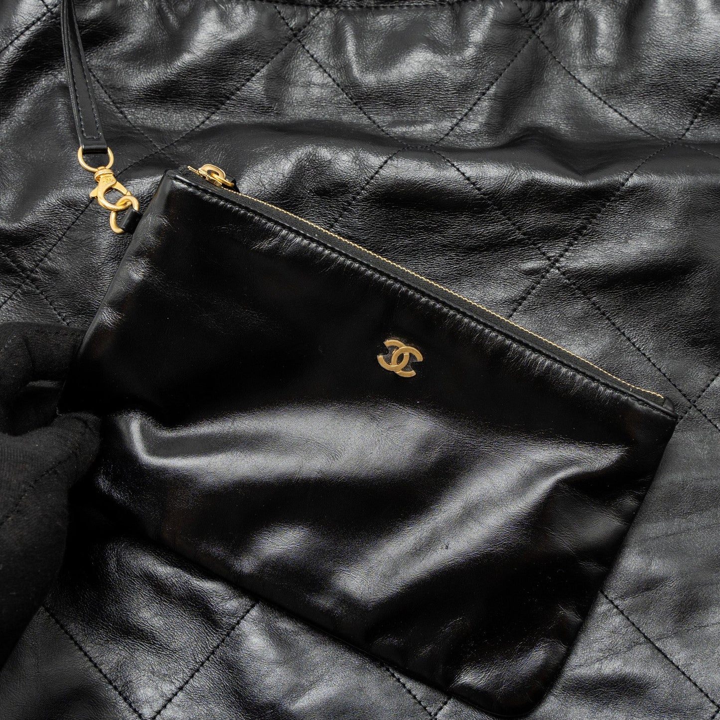 Chanel Large 22 Bag Shiny Calfskin Black  (Microchip)