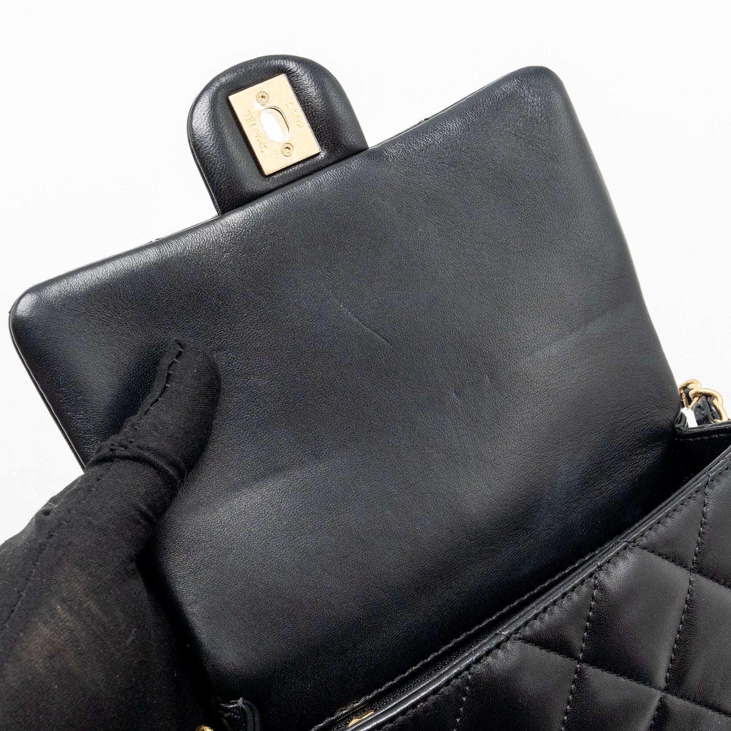 Chanel Quilted flap bag with detailed logo and chain lambskin black  (microchip)