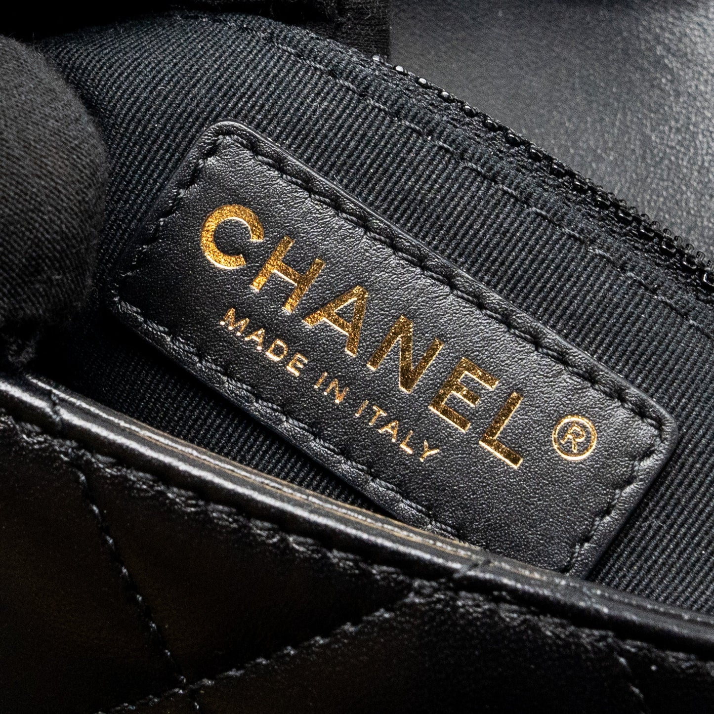 Chanel Quilted flap bag with detailed logo and chain lambskin black  (microchip)