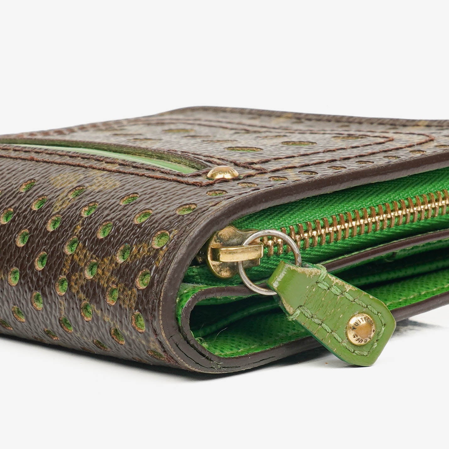 Louis Vuitton Monogram Canvas Perforated Green Compact Zip Wallet