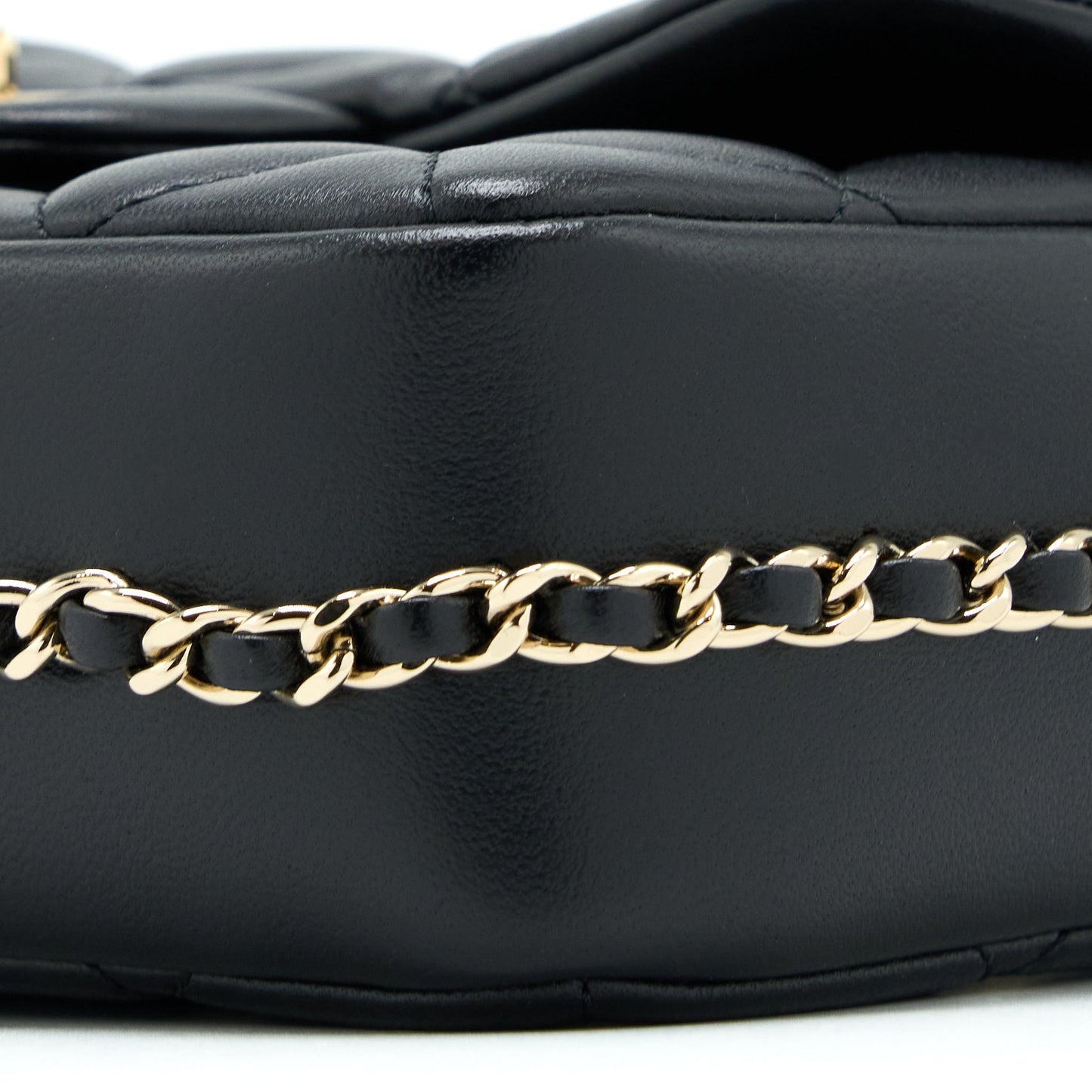 Chanel Small Pearl Logo Strap Flap Bag Lambskin Black L