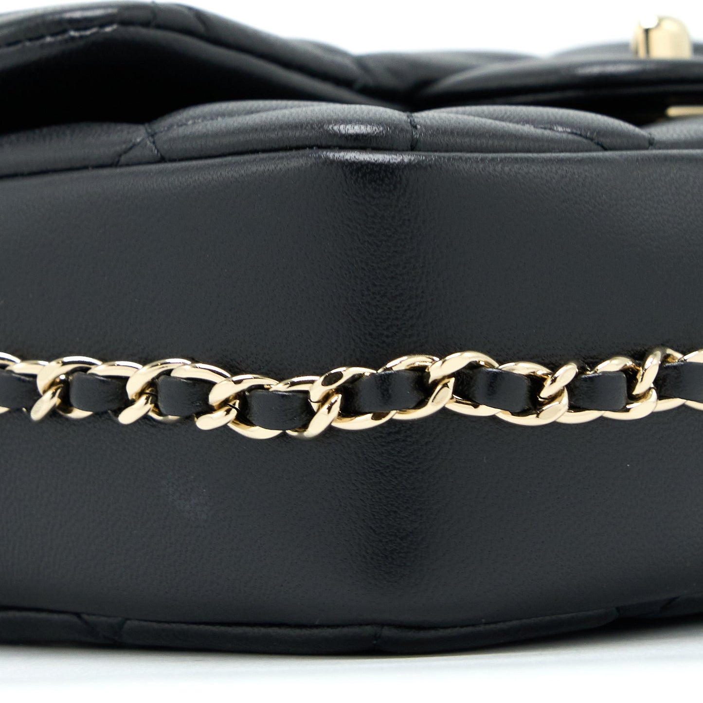 Chanel Small Pearl Logo Strap Flap Bag Lambskin Black L