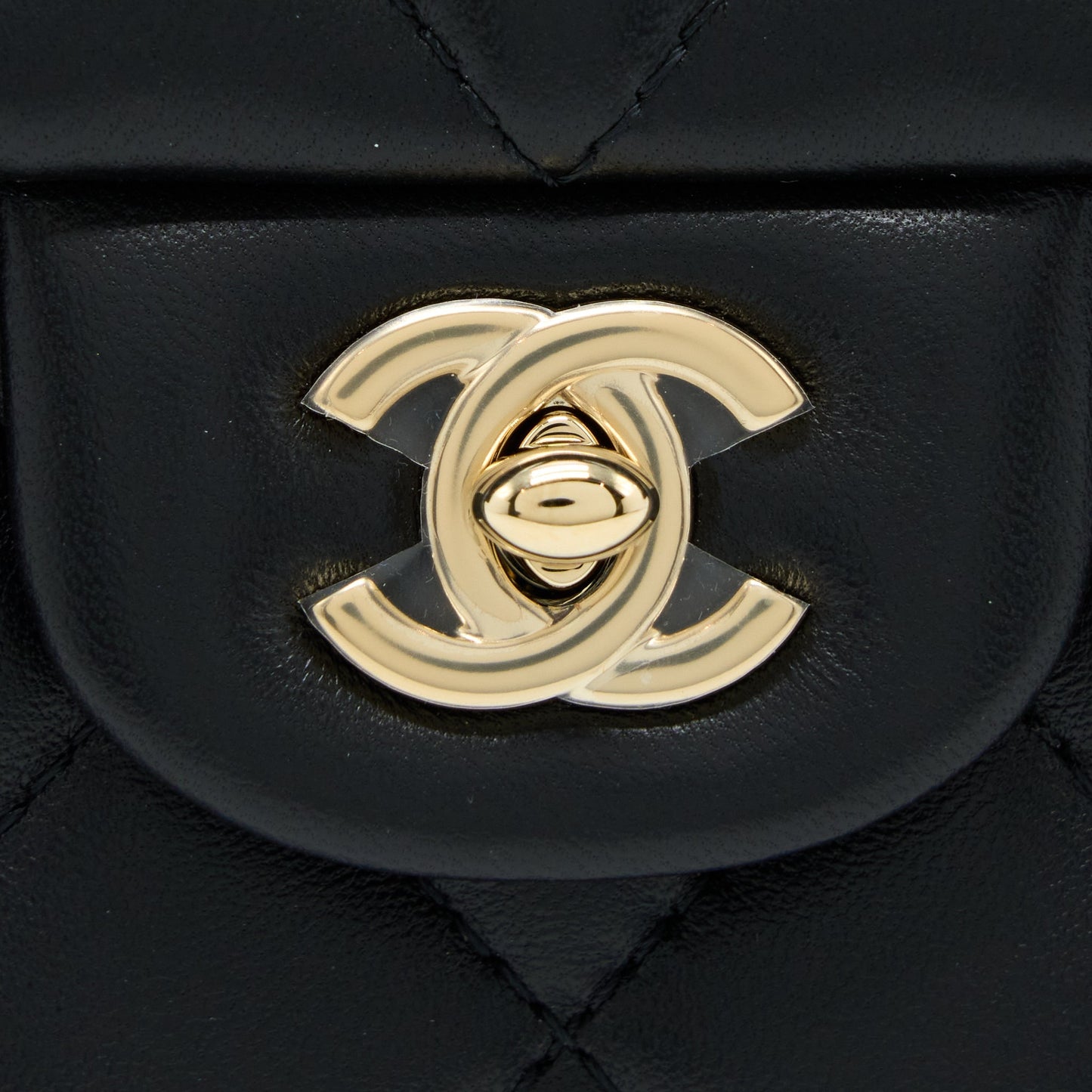 Chanel Small Pearl Logo Strap Flap Bag Lambskin Black L
