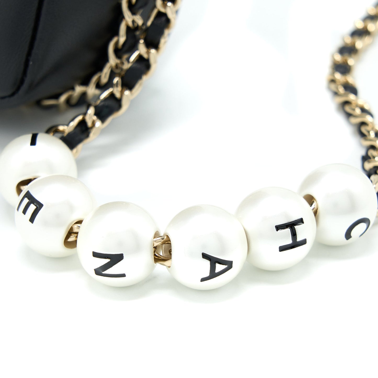 Chanel Small Pearl Logo Strap Flap Bag Lambskin Black L