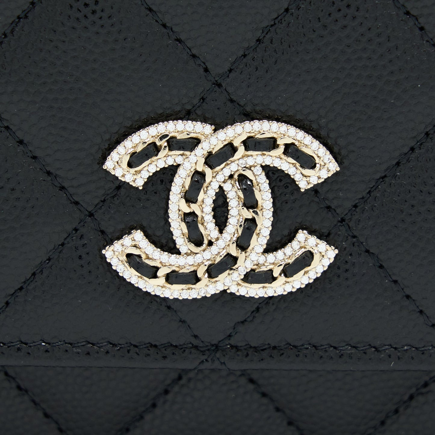 Chanel 22S Wallet On Chains With Detail CC Logo Caviar Black L