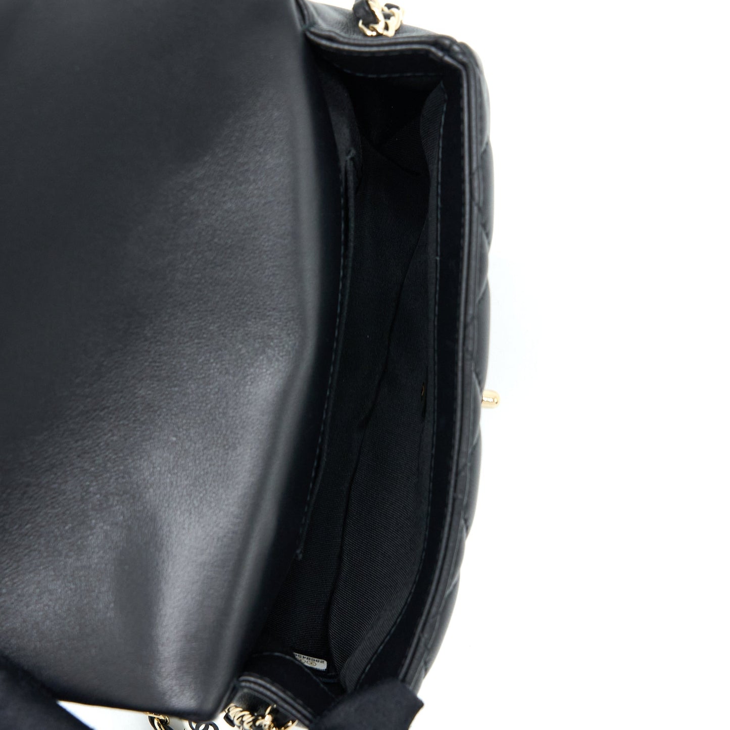 Chanel Small Pearl Logo Strap Flap Bag Lambskin Black L