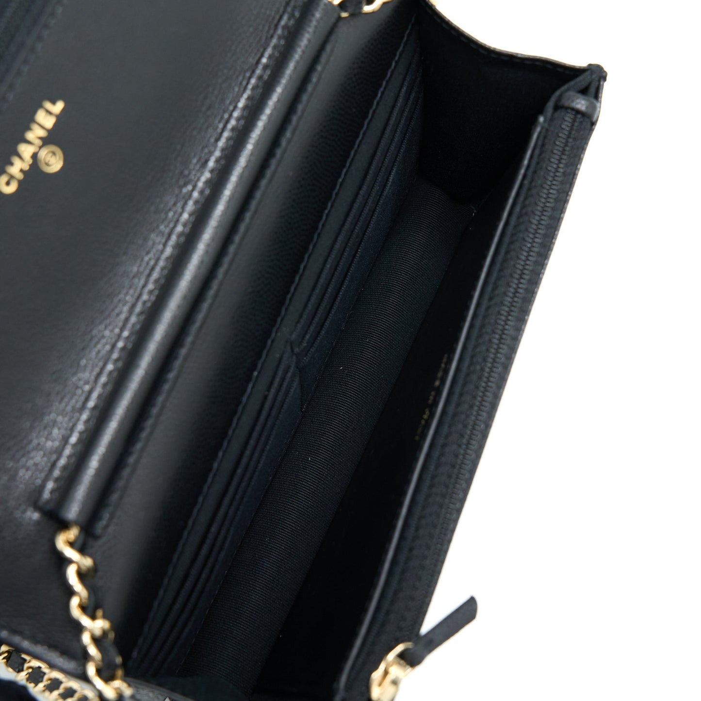 Chanel 22S Wallet On Chains With Detail CC Logo Caviar Black L