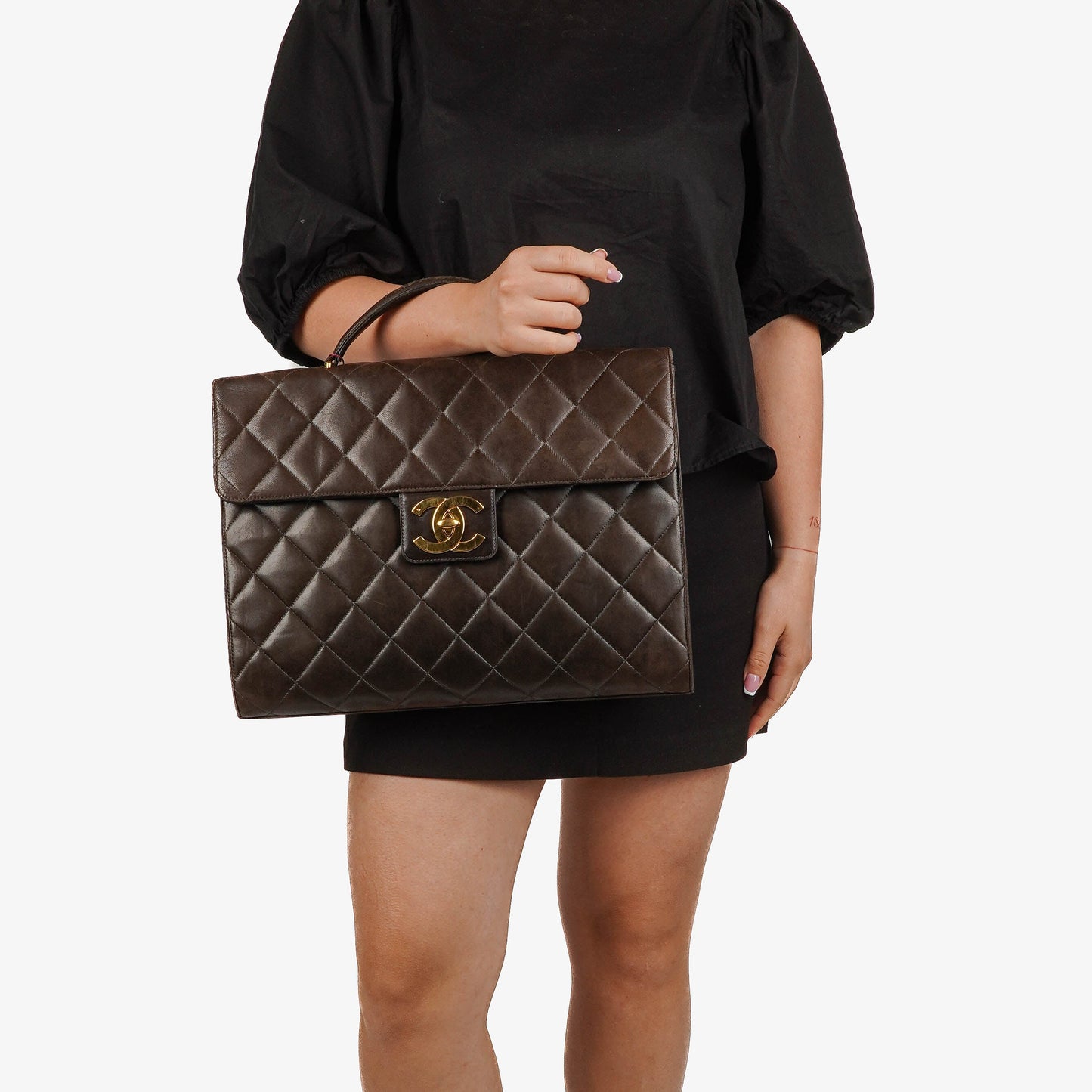Chanel CC Maxi Logo Dark Brown Briefcase