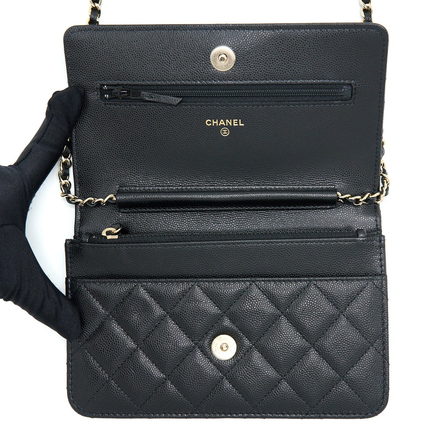 Chanel 22S Wallet On Chains With Detail CC Logo Caviar Black L