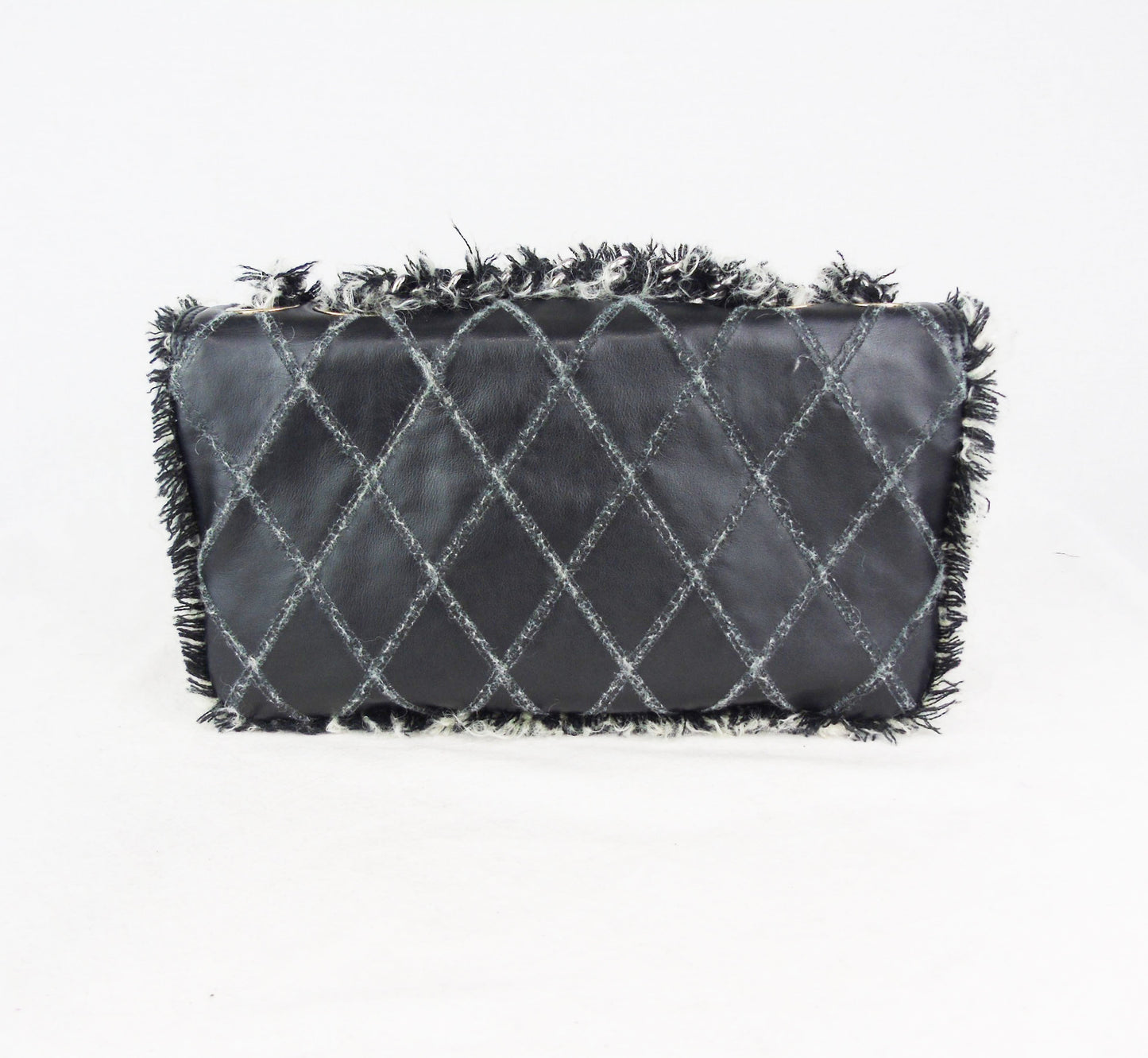 Chanel Black Leather tweed trim 10" Flap Bag