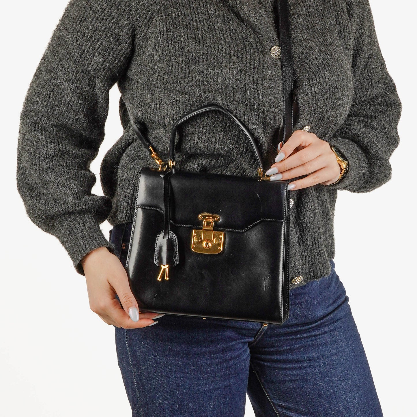 Gucci Glossy Leather Vintage Lady Lock Bag Black