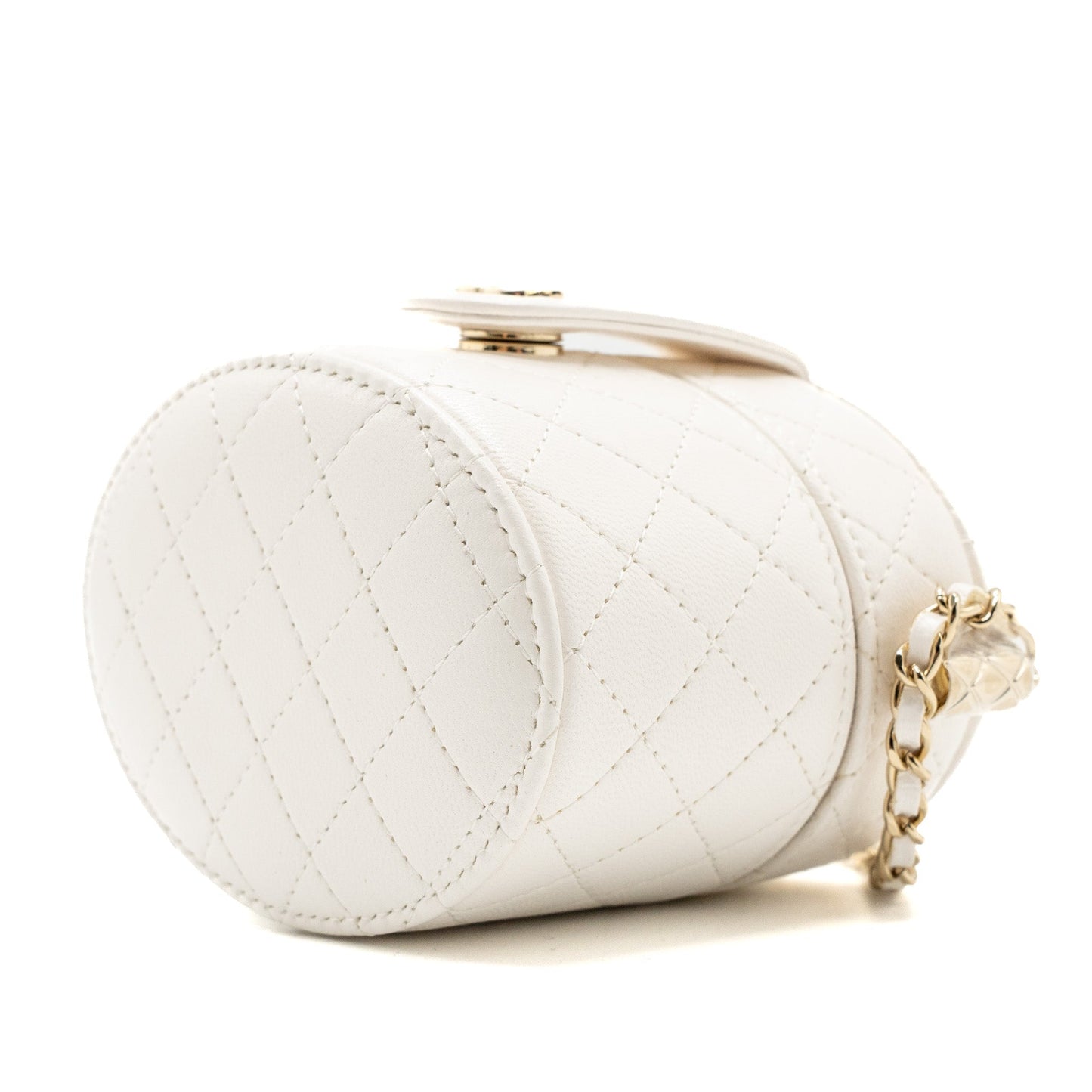 Chanel mini vanity with chain lambskin white L