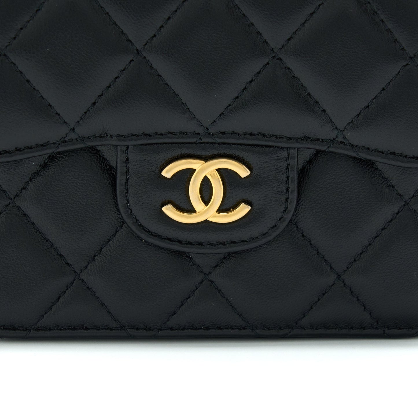 Chanel Top Handle Mini Flap Card Holder Lambskin Black
