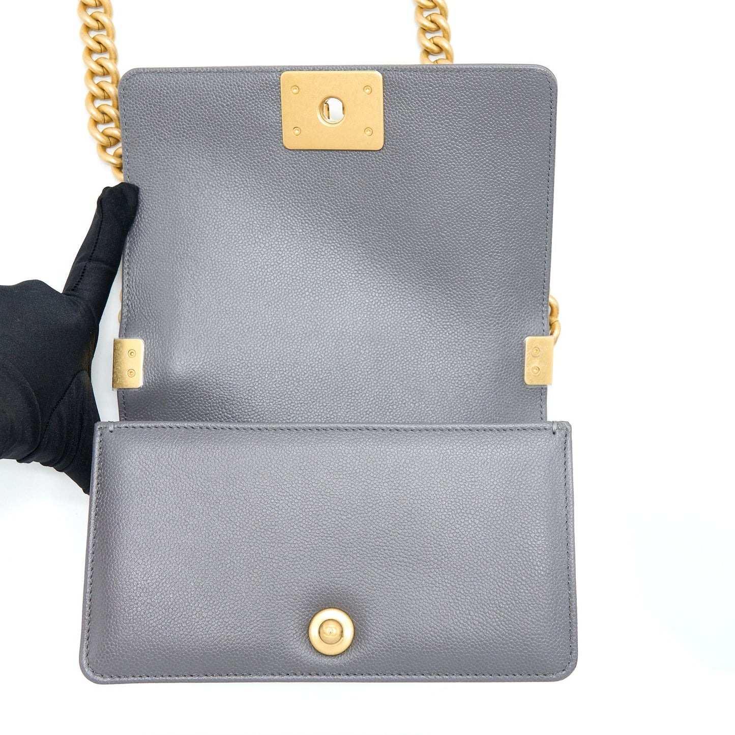 Chanel Small Boy Bag Caviar Grey  (Microchip)