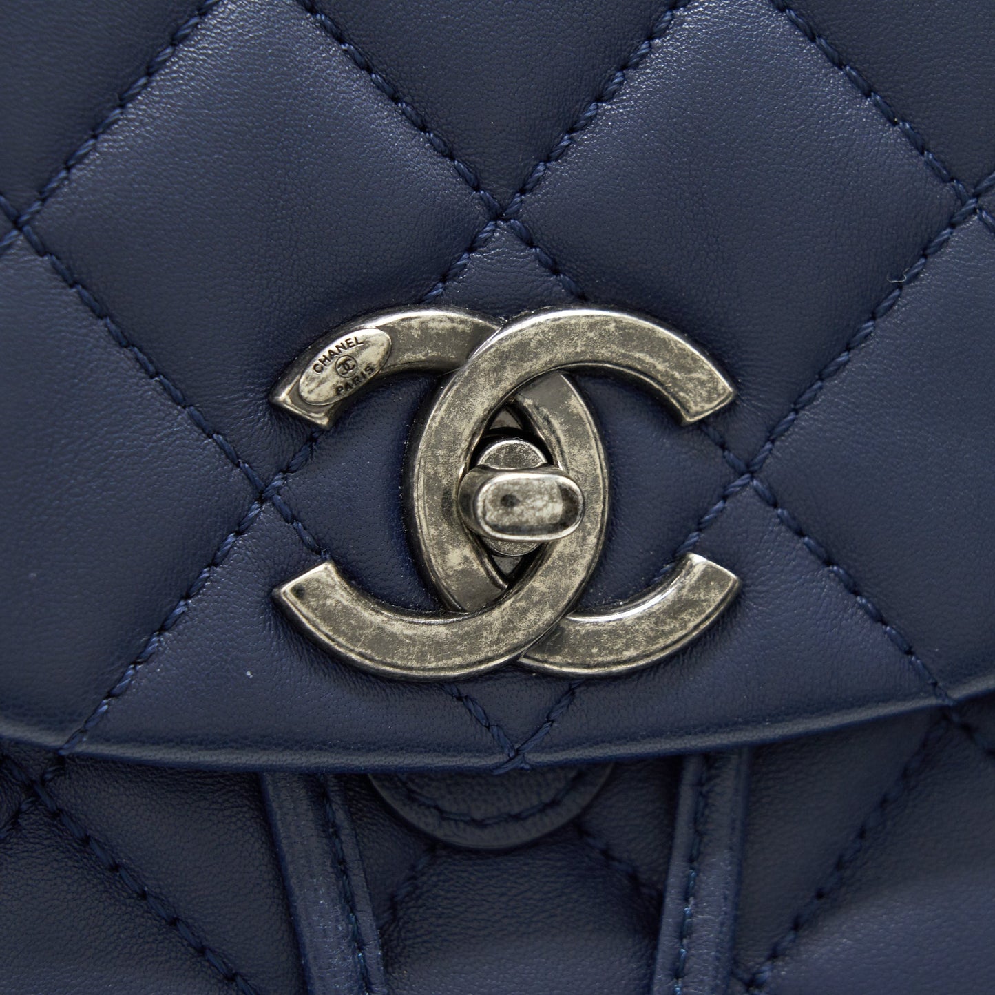 Chanel Quilted Backpack Navy Blue Ruthenium