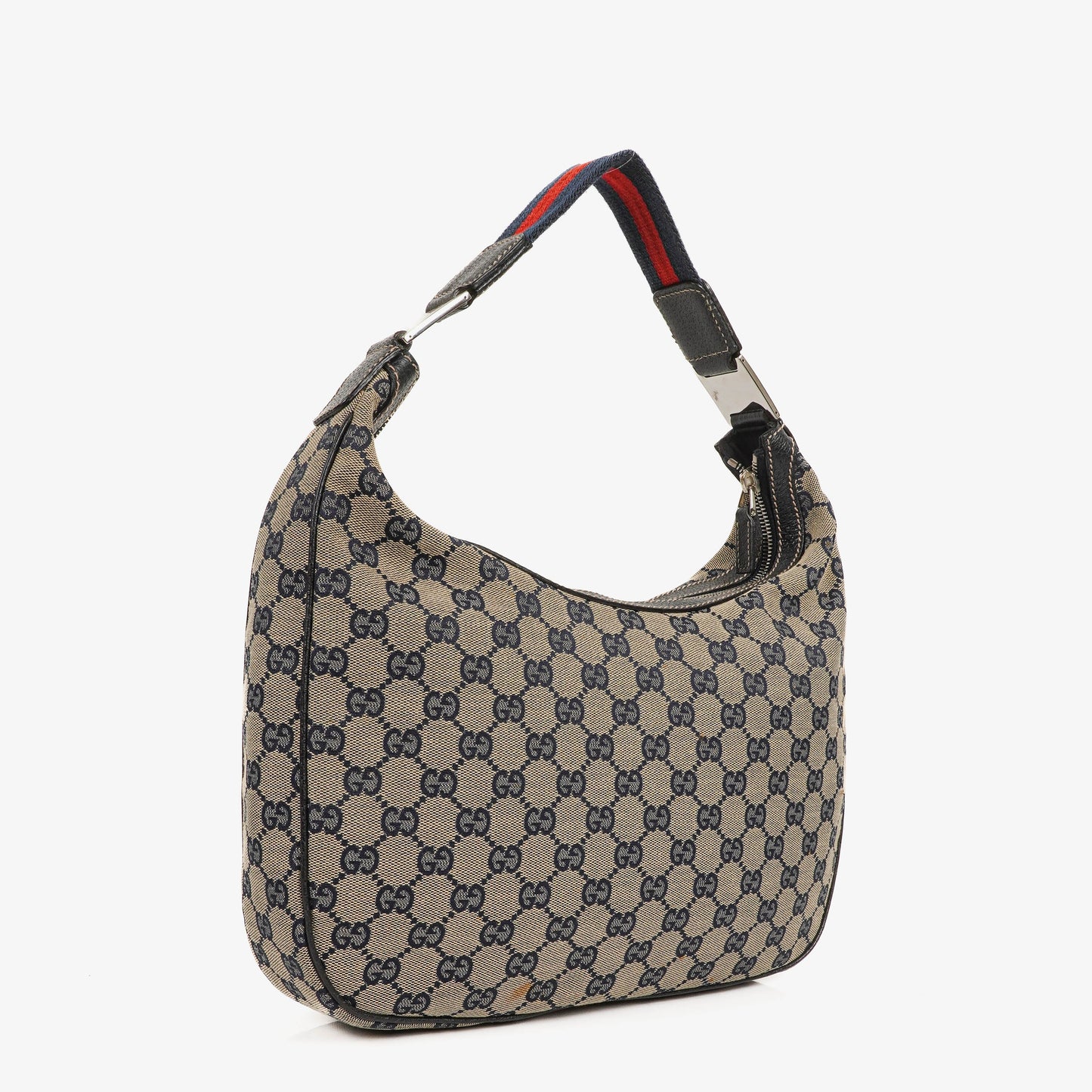 Gucci Charmy Navy GG Canvas Sherry Line Hobo Bag