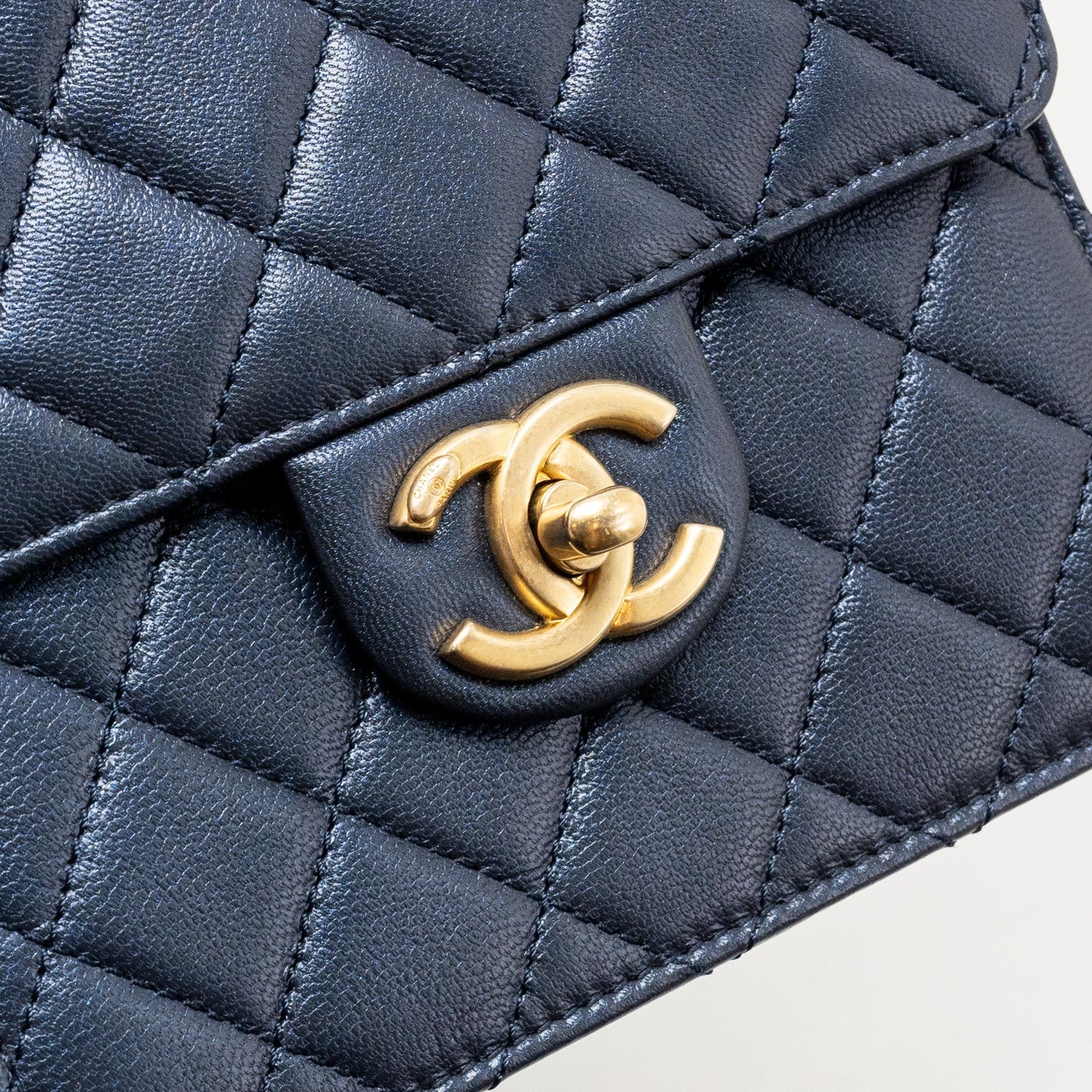 Chanel pearl decorated quilted flap bag lambskin navy