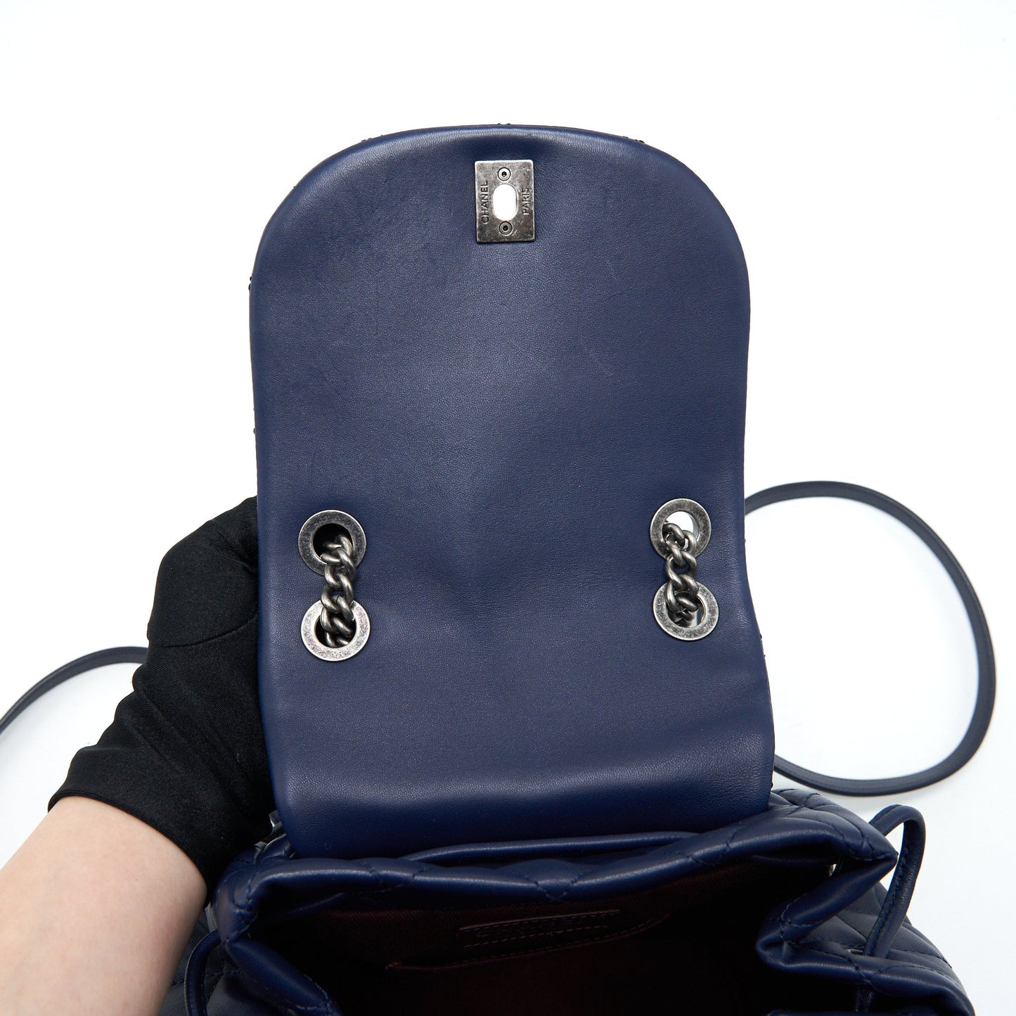 Chanel Quilted Backpack Navy Blue Ruthenium