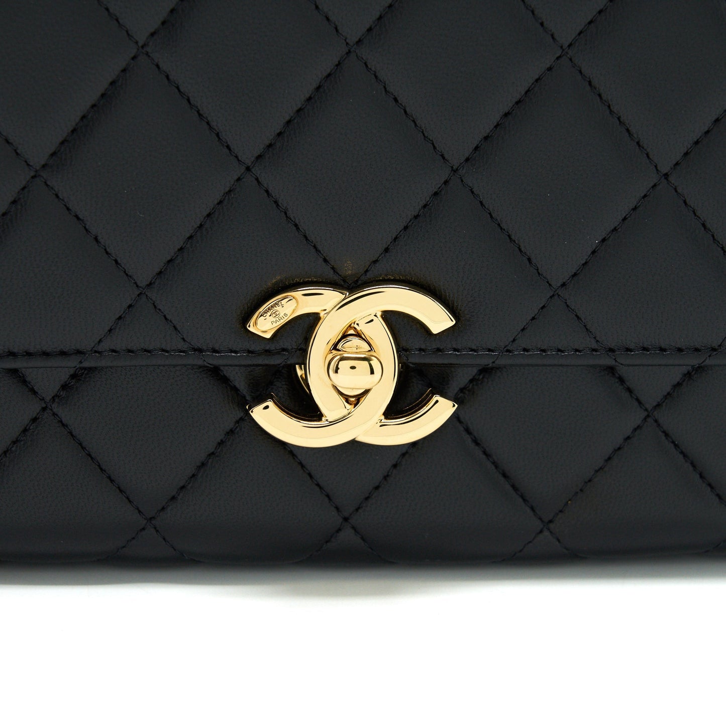 Chanel 21K Gold Metal Mini Flap Bag With Handle Black