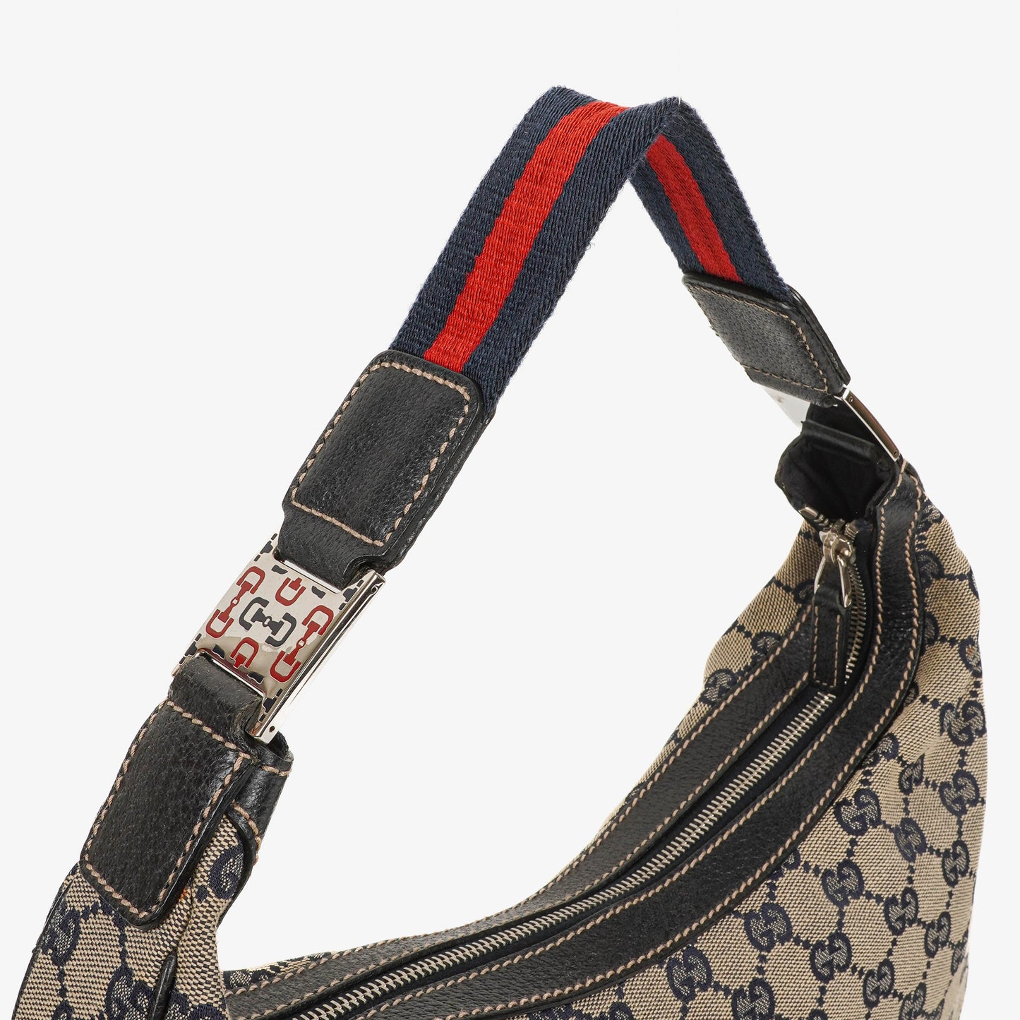Gucci Charmy Navy GG Canvas Sherry Line Hobo Bag
