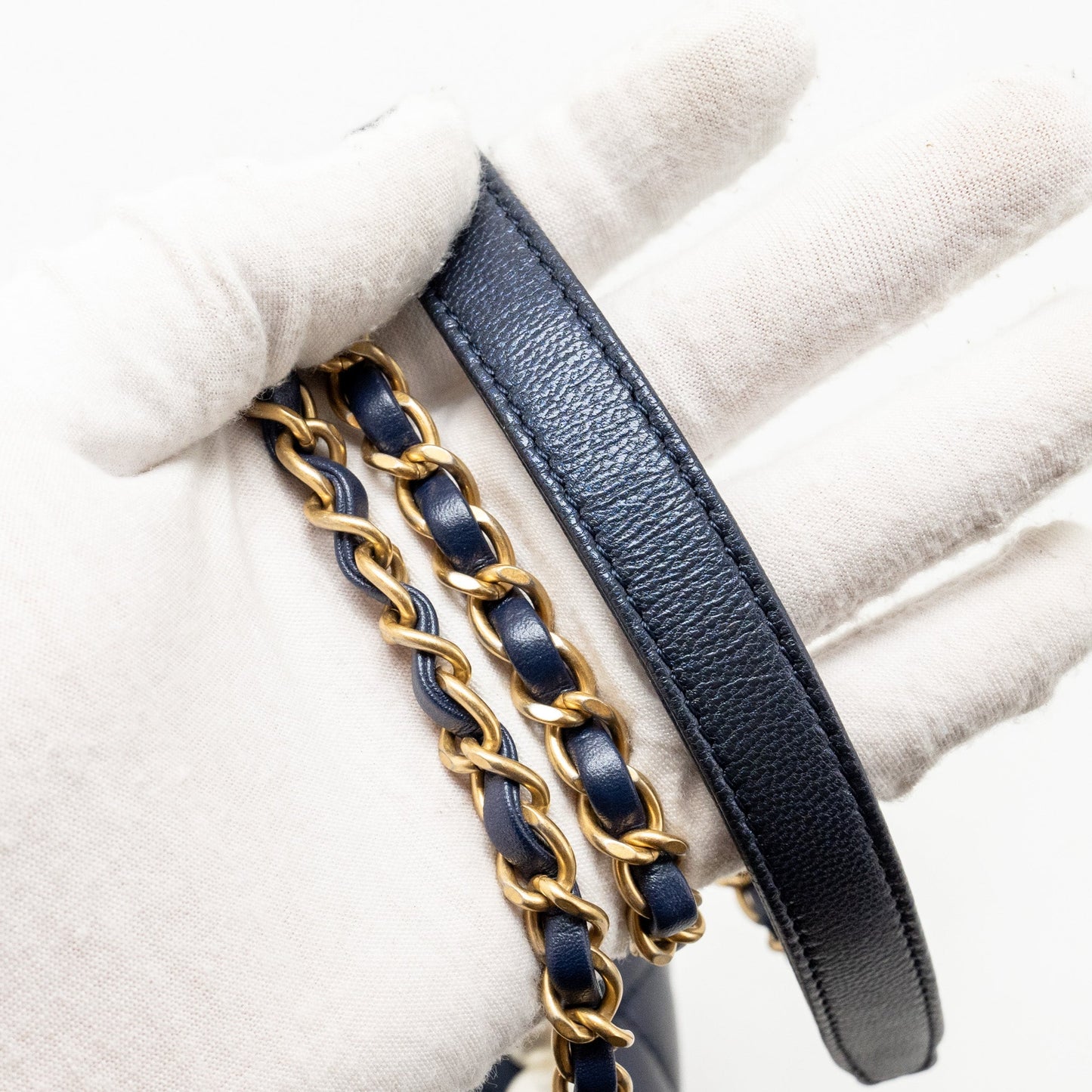 Chanel pearl decorated quilted flap bag lambskin navy