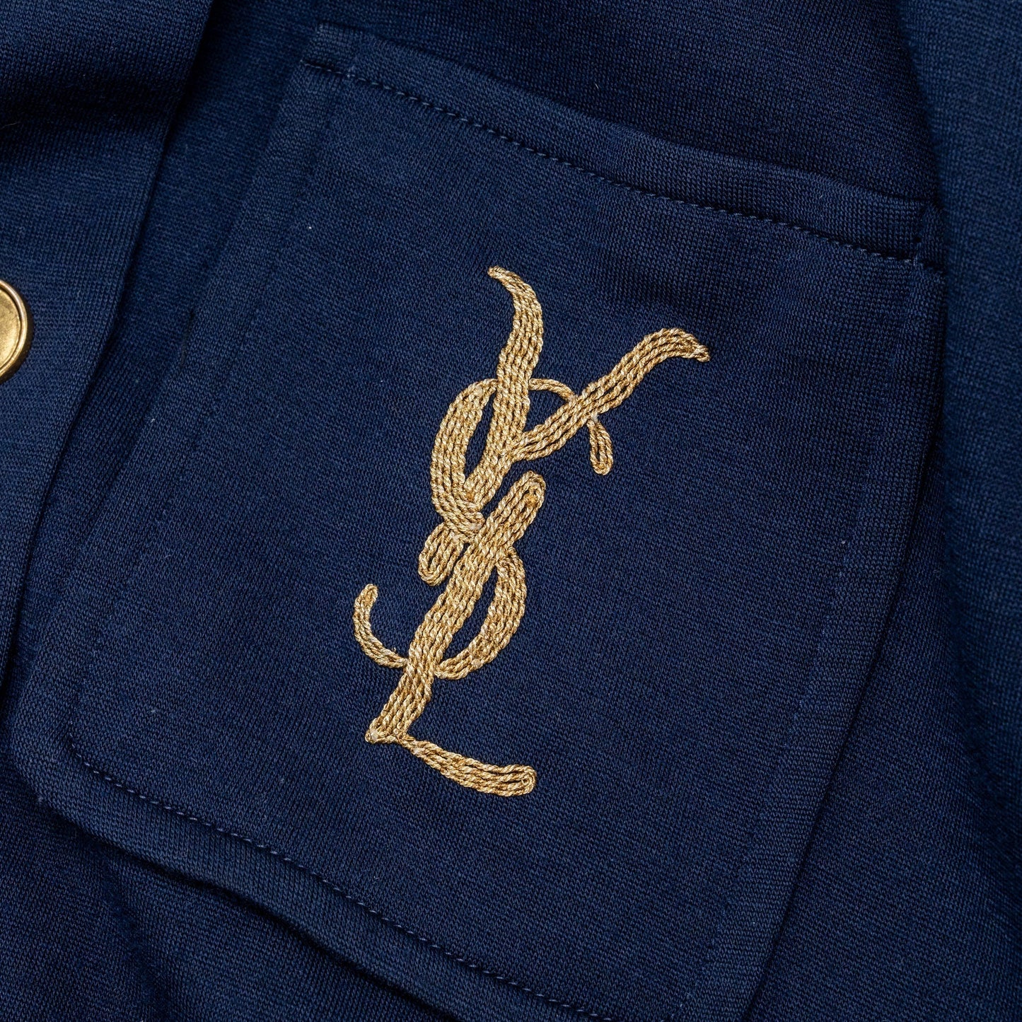 Saint Laurent size 38 embroidered monogram overshirt in wool dark blue