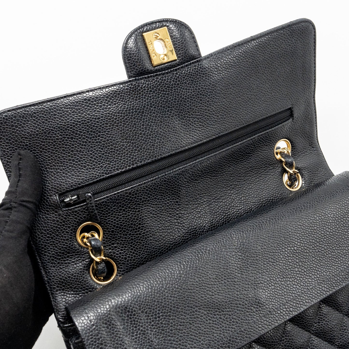 Chanel Medium classic double flap bag caviar Black