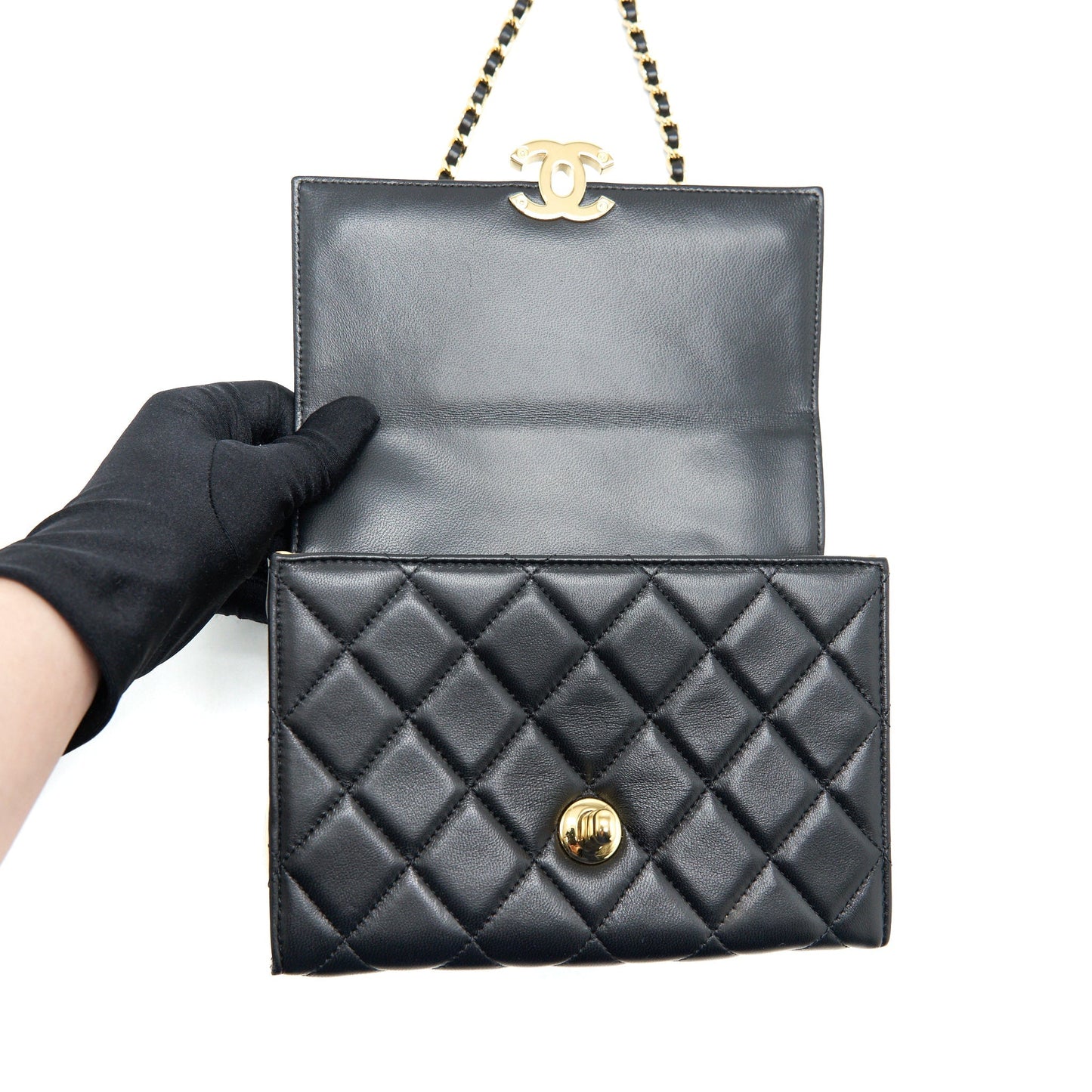 Chanel 21K Gold Metal Mini Flap Bag With Handle Black