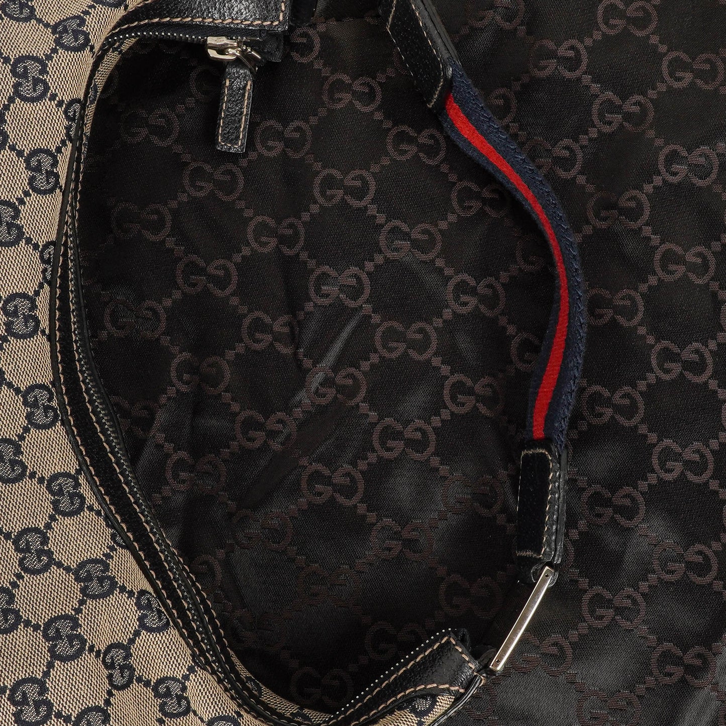 Gucci Charmy Navy GG Canvas Sherry Line Hobo Bag
