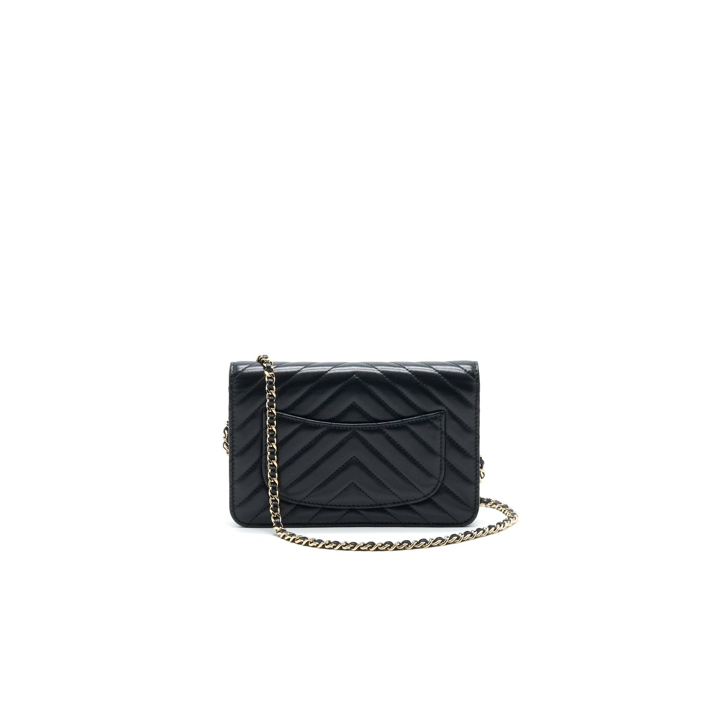 CHANEL CHEVRON WALLET ON CHAIN LAMBSKIN BLACK WITH GHW Crossbody