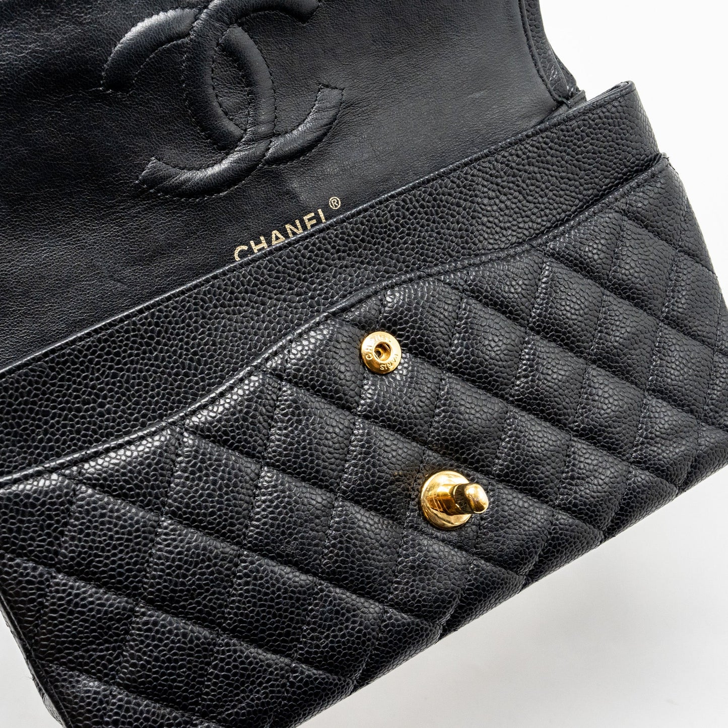 Chanel Medium classic double flap bag caviar Black