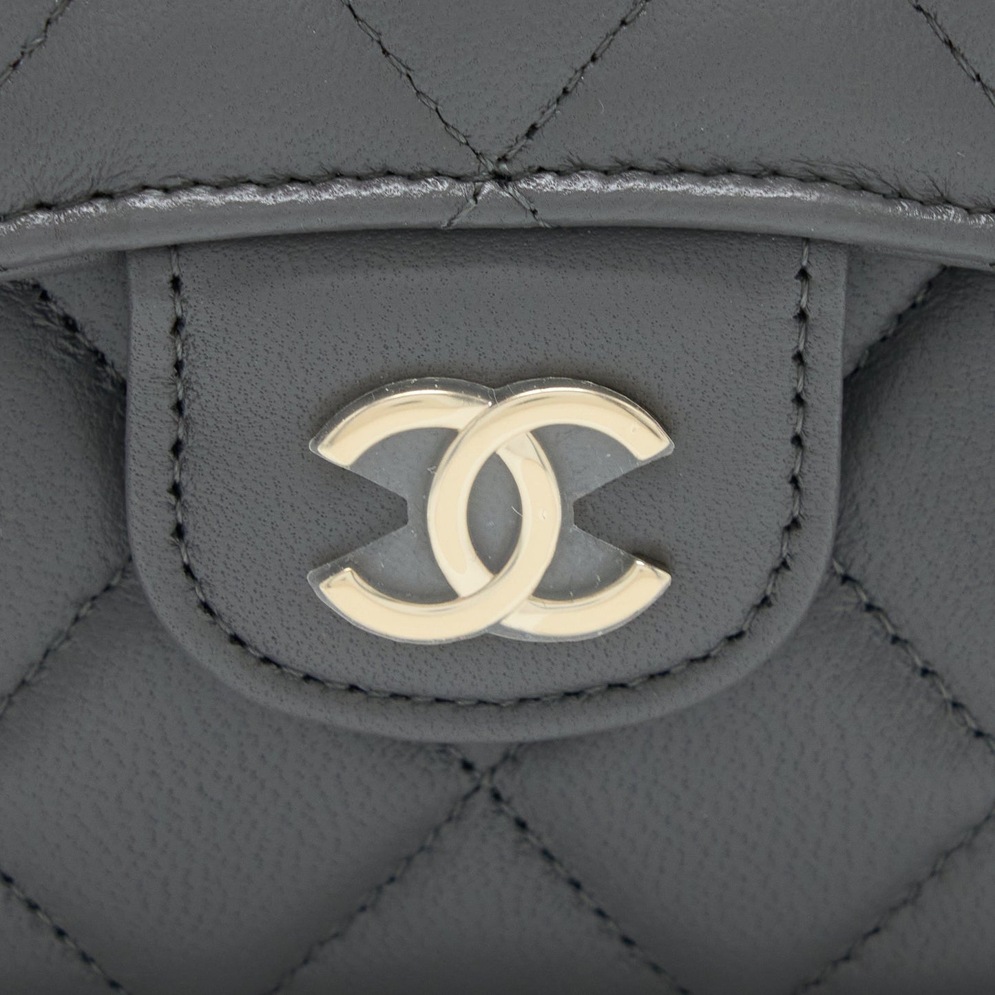 Chanel Mini Top Handle Flap Bag Lambskin Dark Grey L