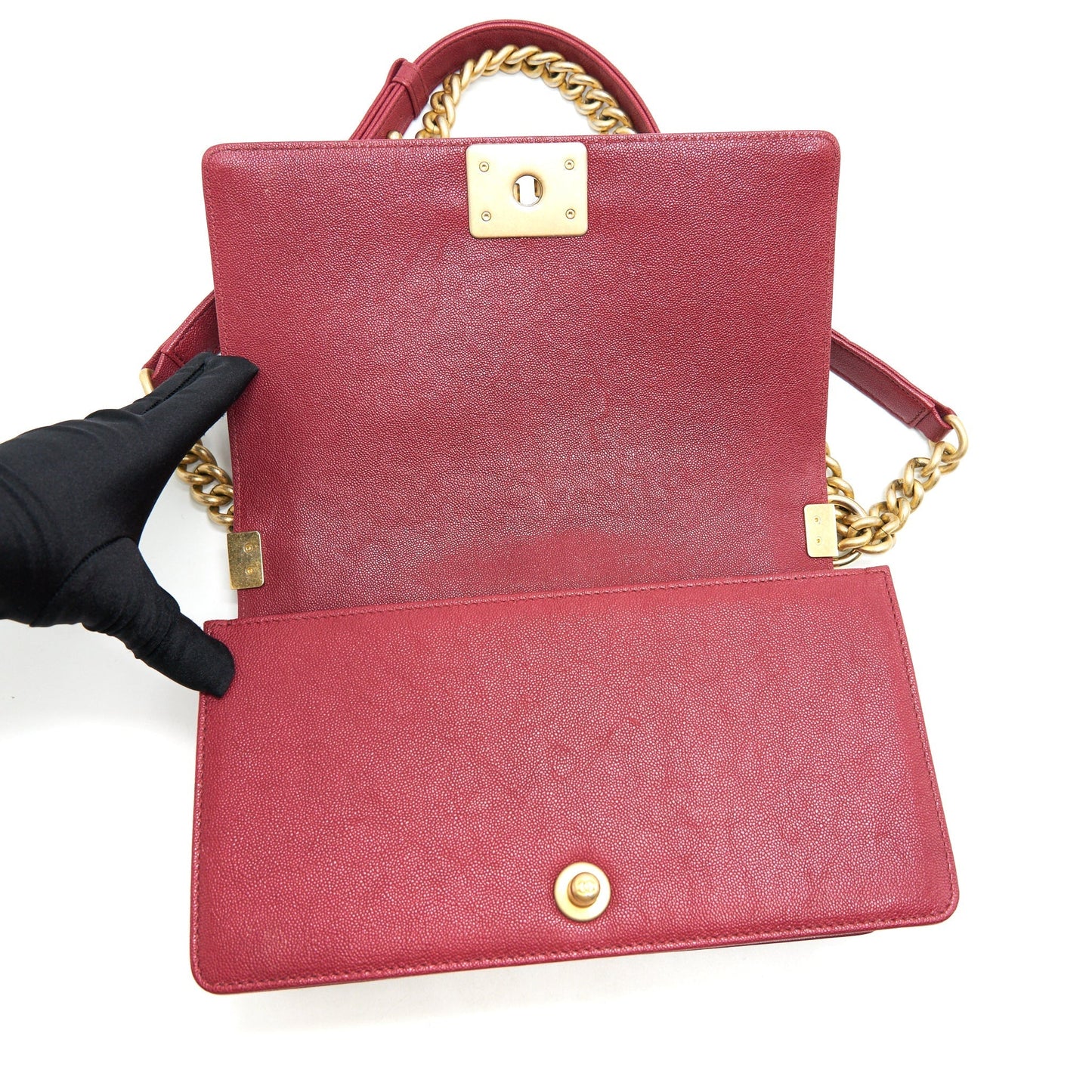 Chanel medium Boy Bag Caviar Raspberry Red brushed