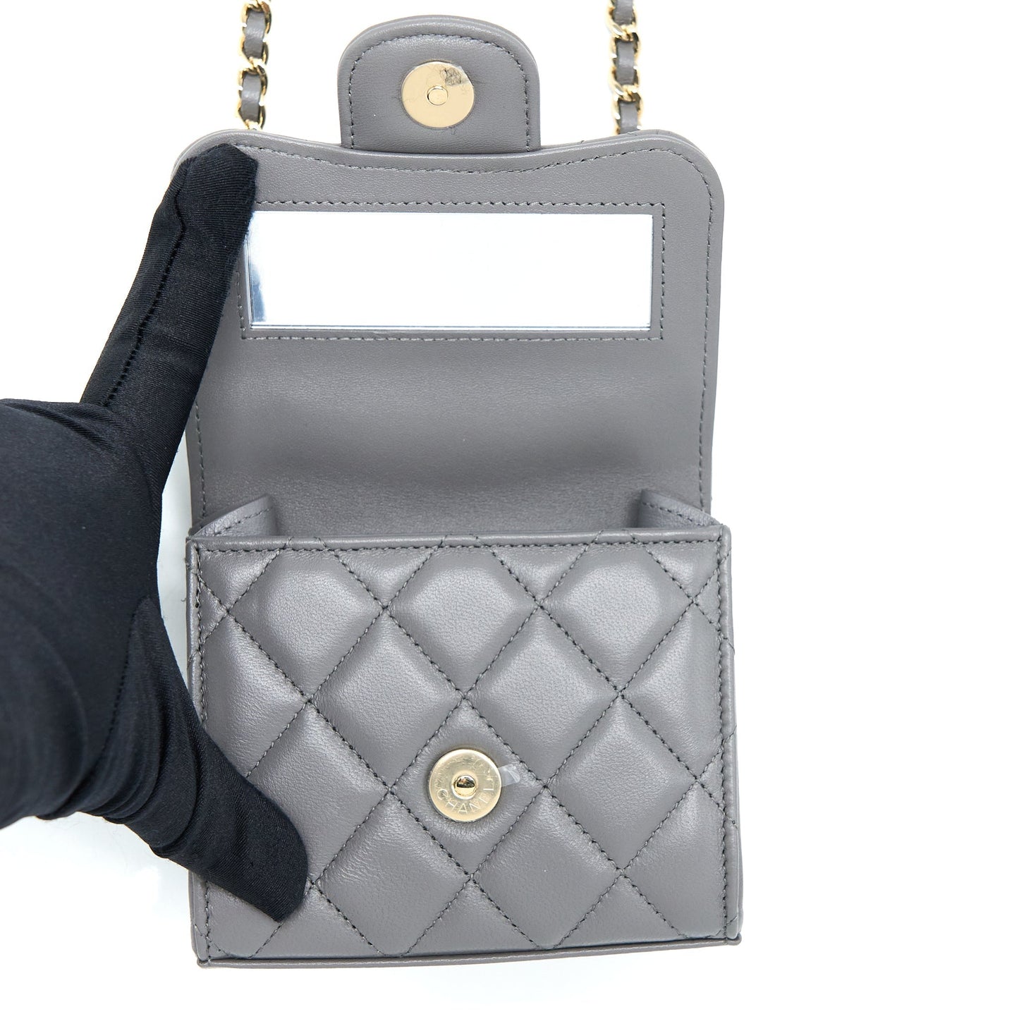 Chanel Mini Top Handle Flap Bag Lambskin Dark Grey L