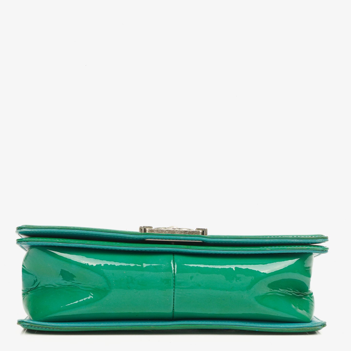 Chanel Old Medium Boy Flap Bag Green Patent Leather Ruthenium Hardware