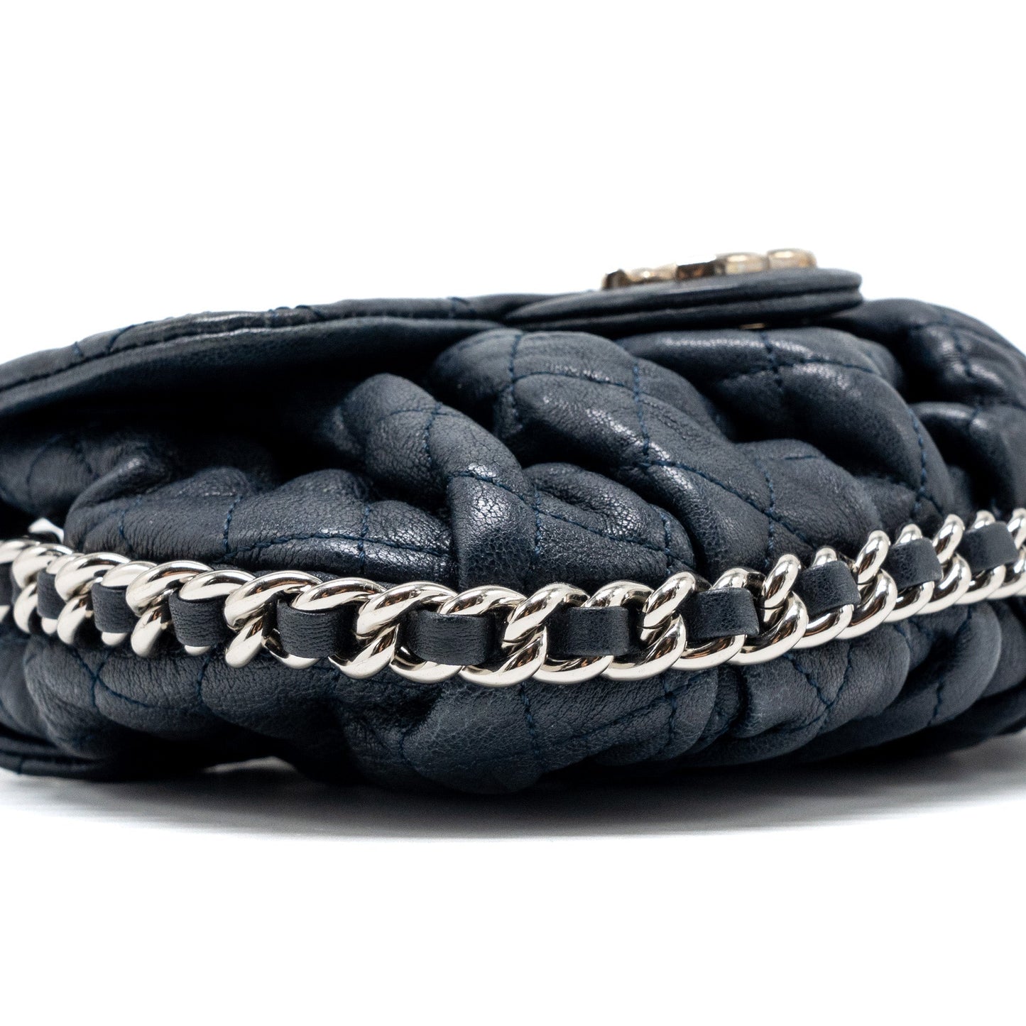 Chanel Mini Round Flap Bag With Chain Aged Calfskin Navy