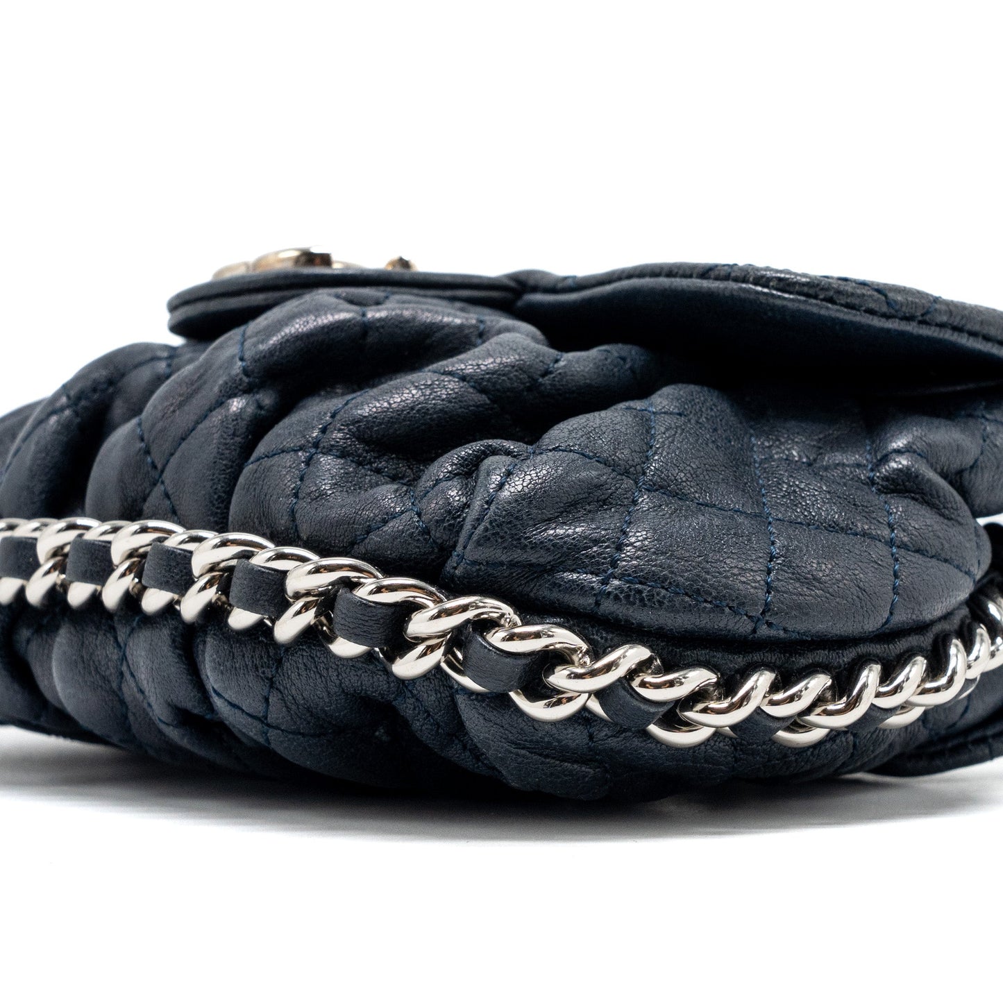 Chanel Mini Round Flap Bag With Chain Aged Calfskin Navy