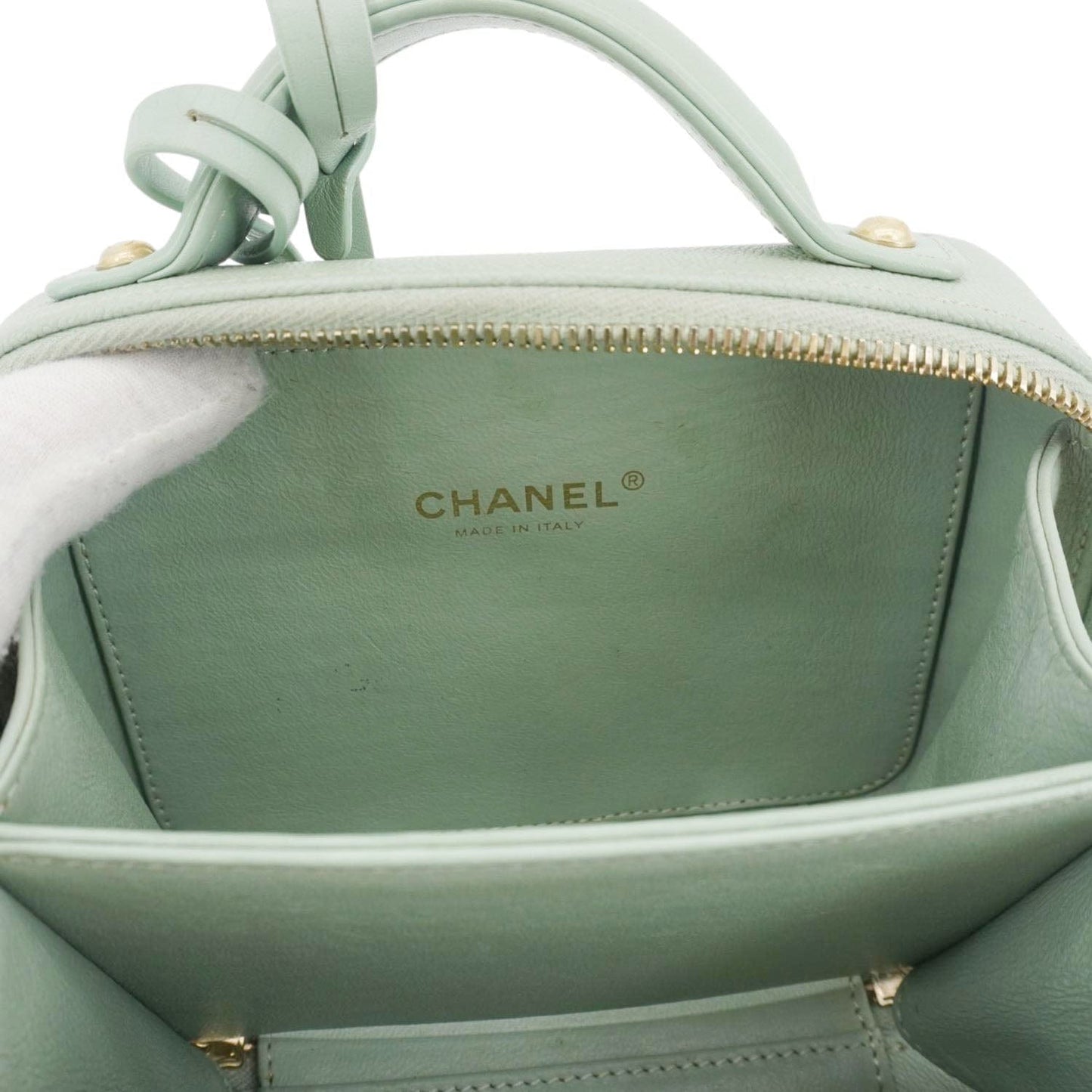 CHANEL Vanity Case Filigree CC Small Caviar Quilted Shoulder Bag Light Green