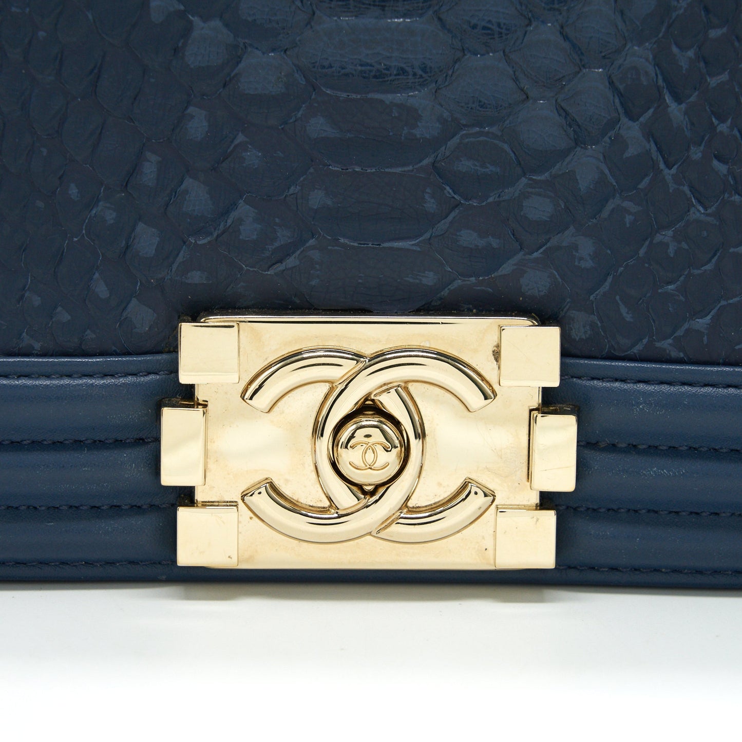 Chanel Medium Boy flap Bag Python Leather Blue L
