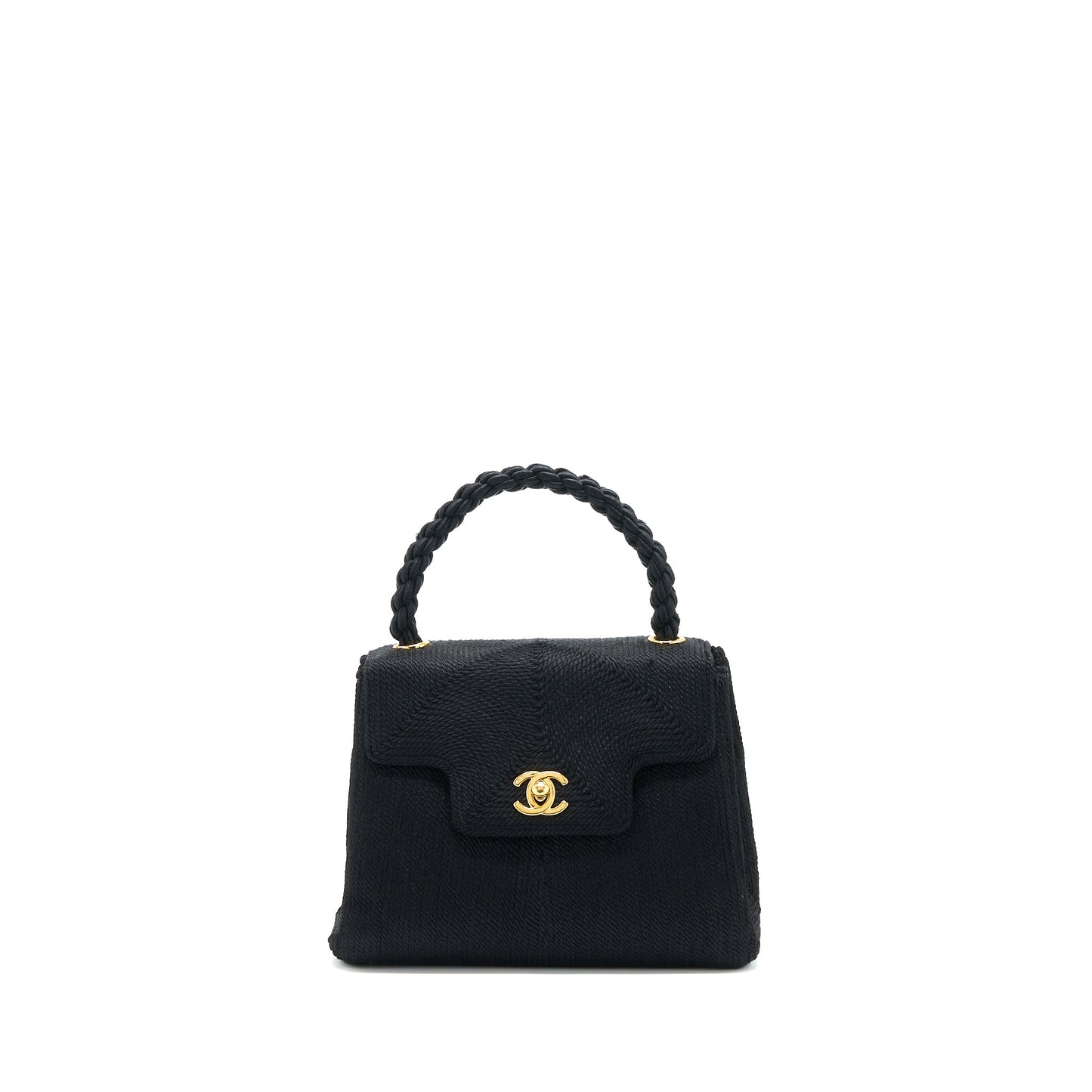 Chanel  Top Handle Flap Bag Woven Silk Black