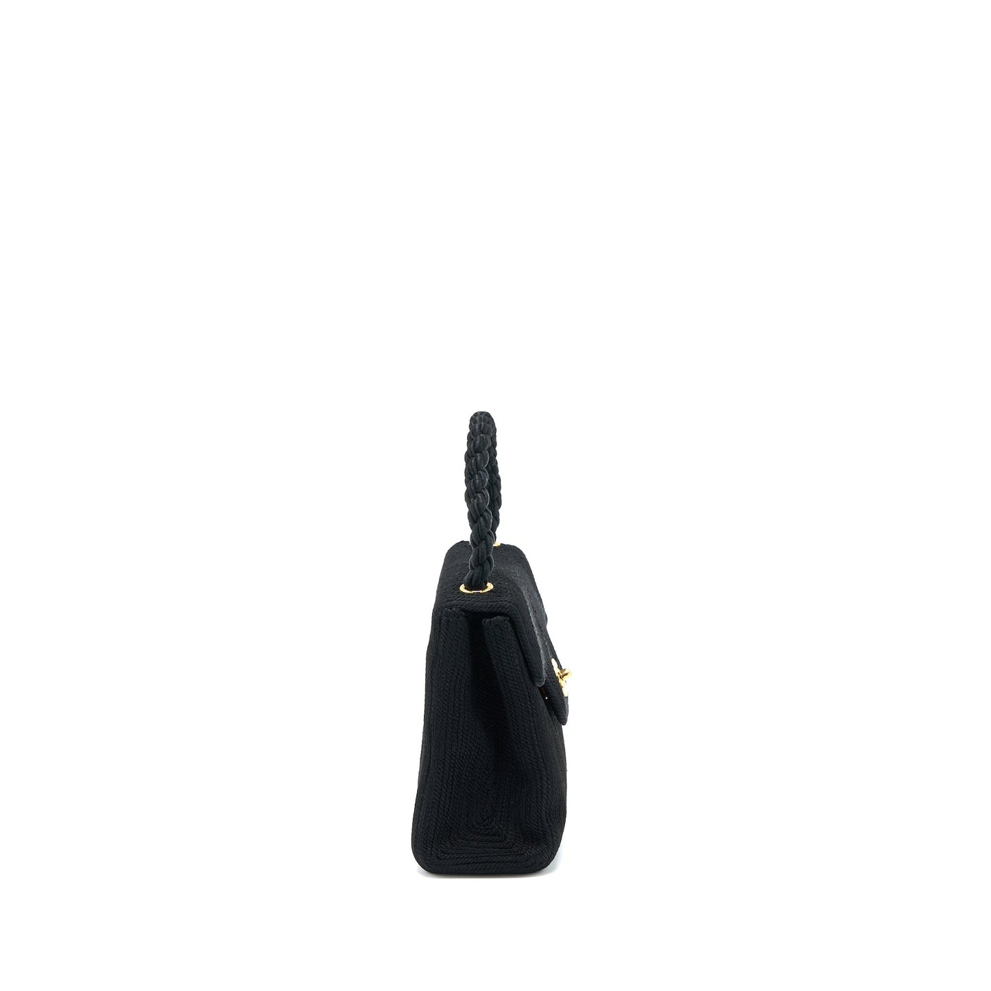 Chanel  Top Handle Flap Bag Woven Silk Black