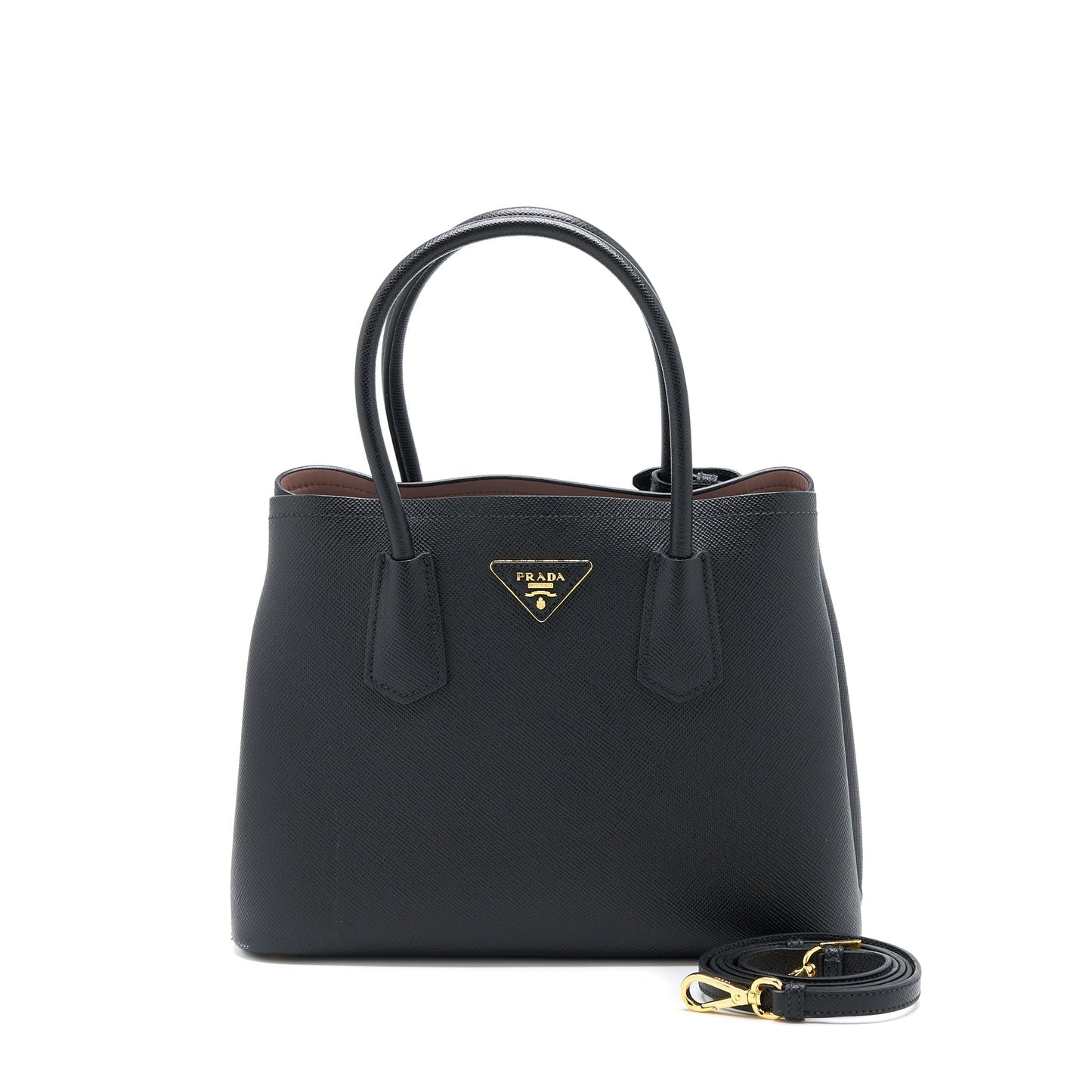 Prada Saffiano Double Purse Calfskin Black