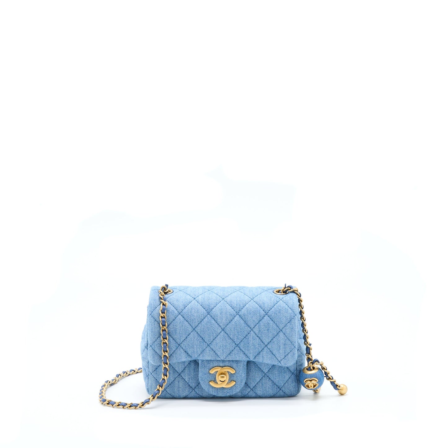Chanel 22C Denim Pearl Crush Mini Square Flap Bag