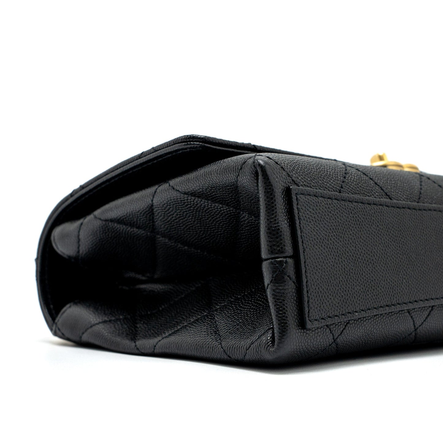 Chanel Flap Bag With Detail Chain Grained Calfskin Black Brushed  (Microchip)